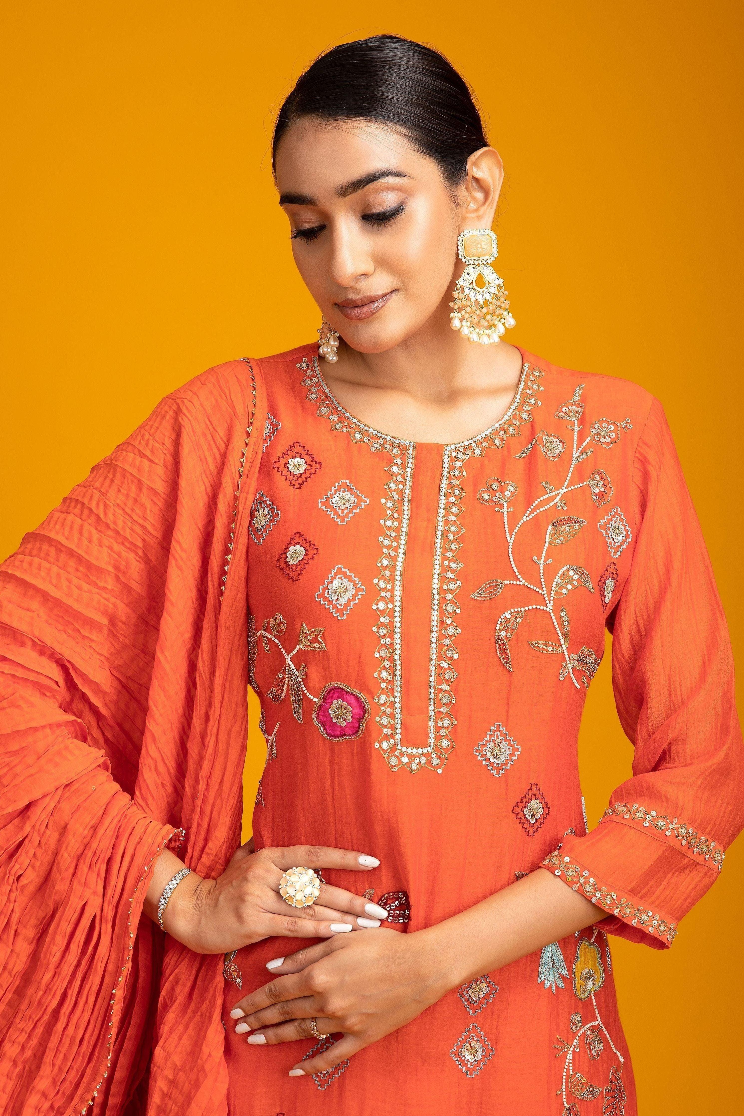 Orange Mul Cotton Set - Mokshaa