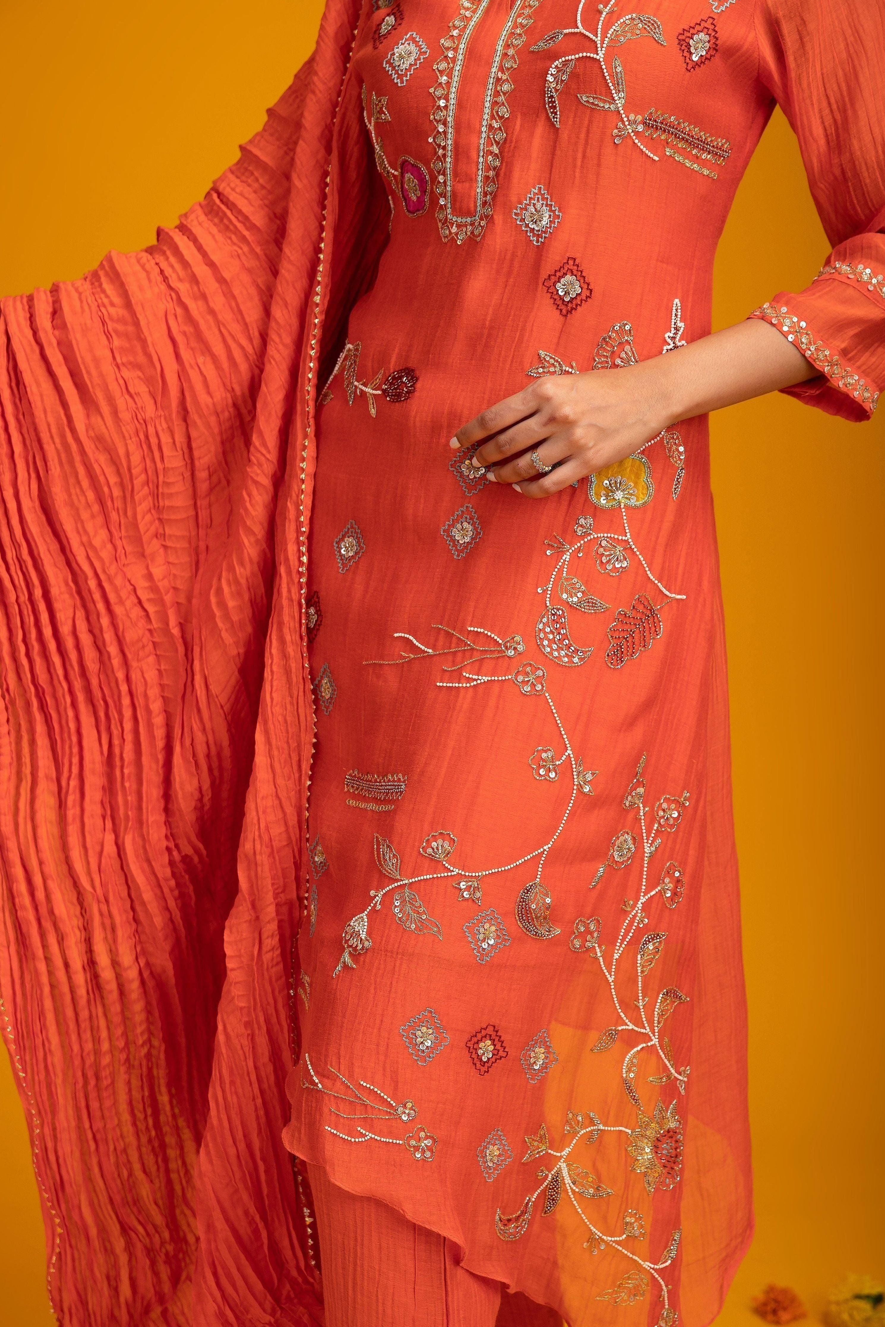 Orange Mul Cotton Set - Mokshaa