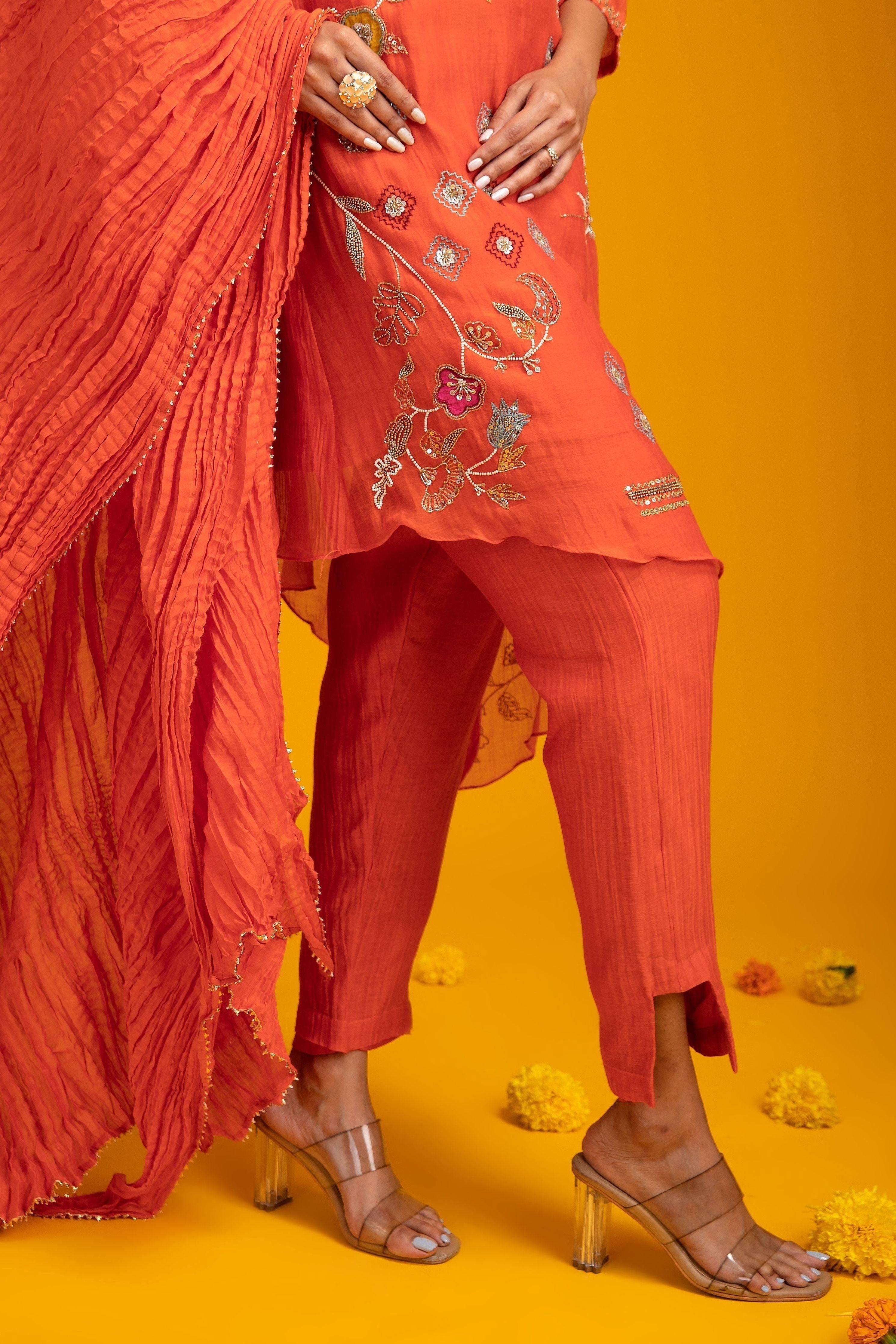 Orange Mul Cotton Set - Mokshaa