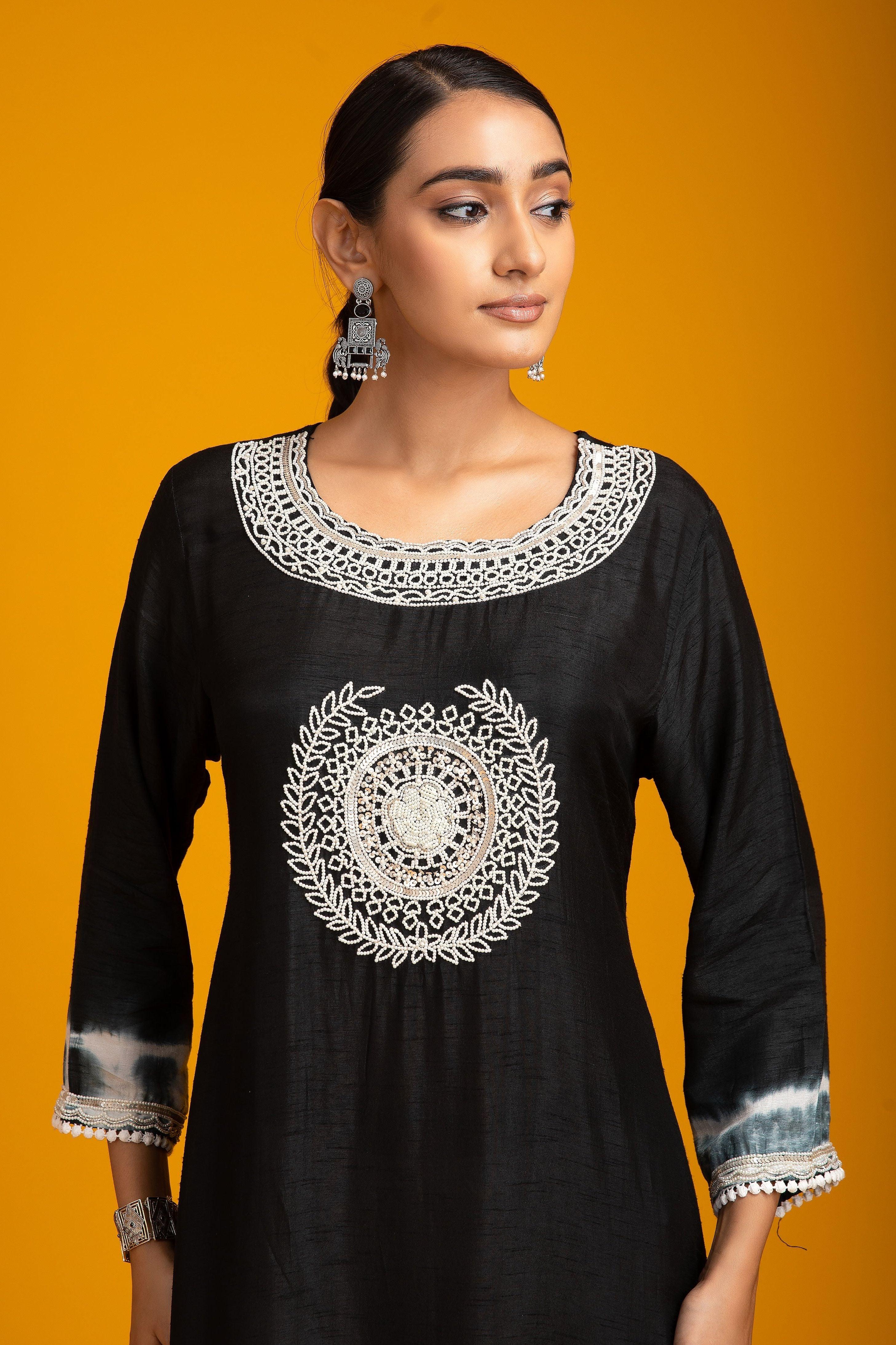 Black Silk Kurta set - Mokshaa