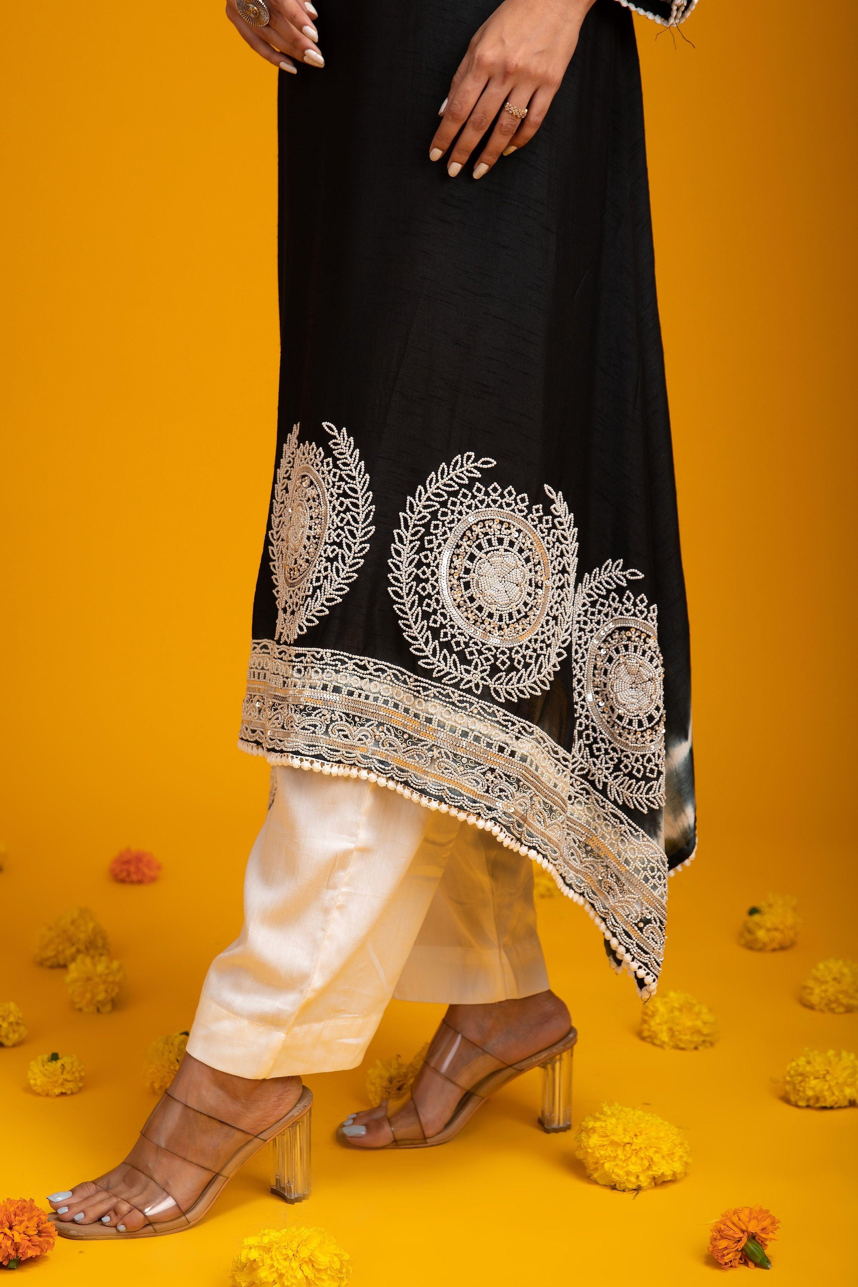 Black Silk Kurta set - Mokshaa