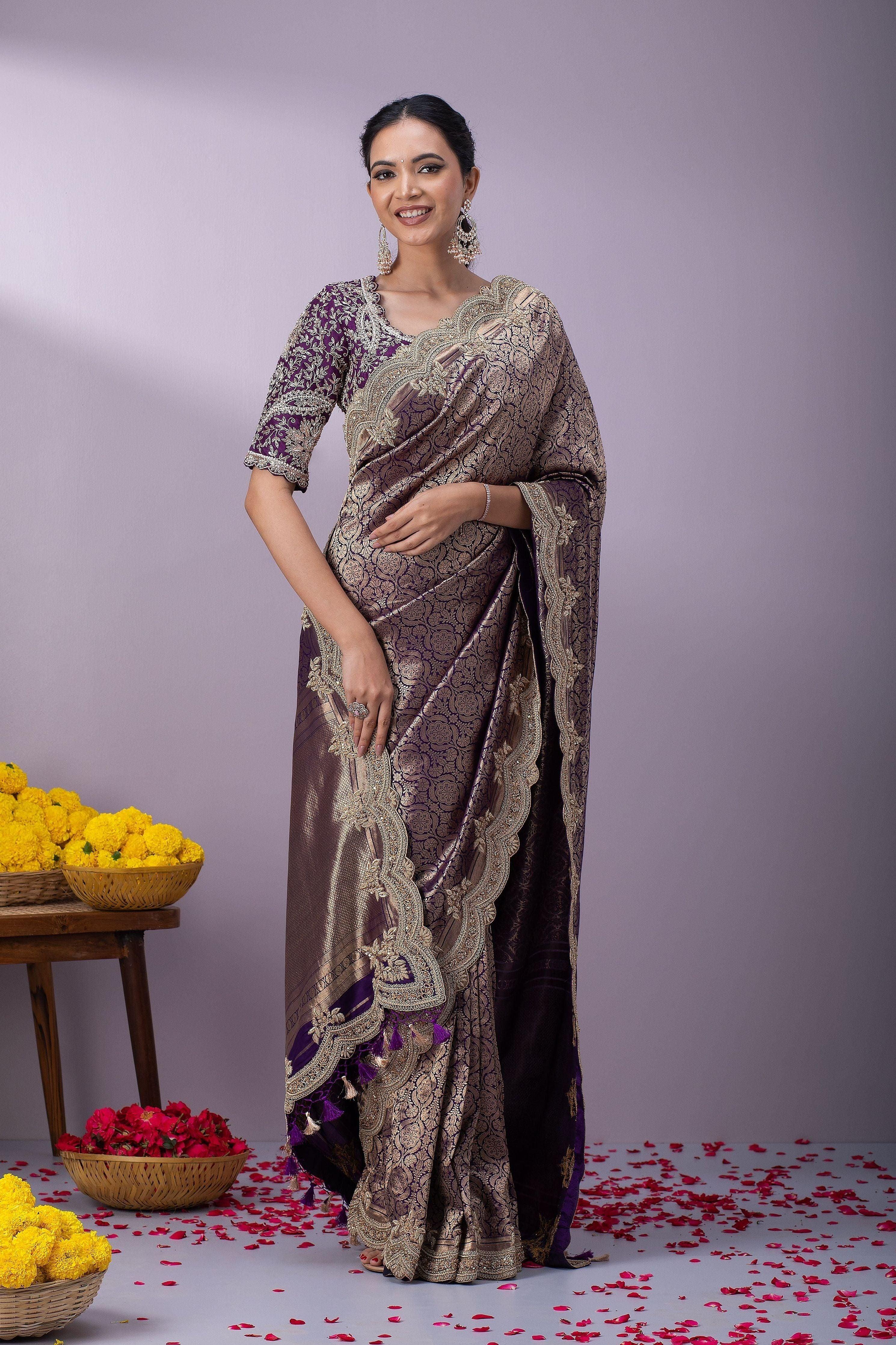 Deep Purple Kanchipuram Silk Saree - Mokshaa