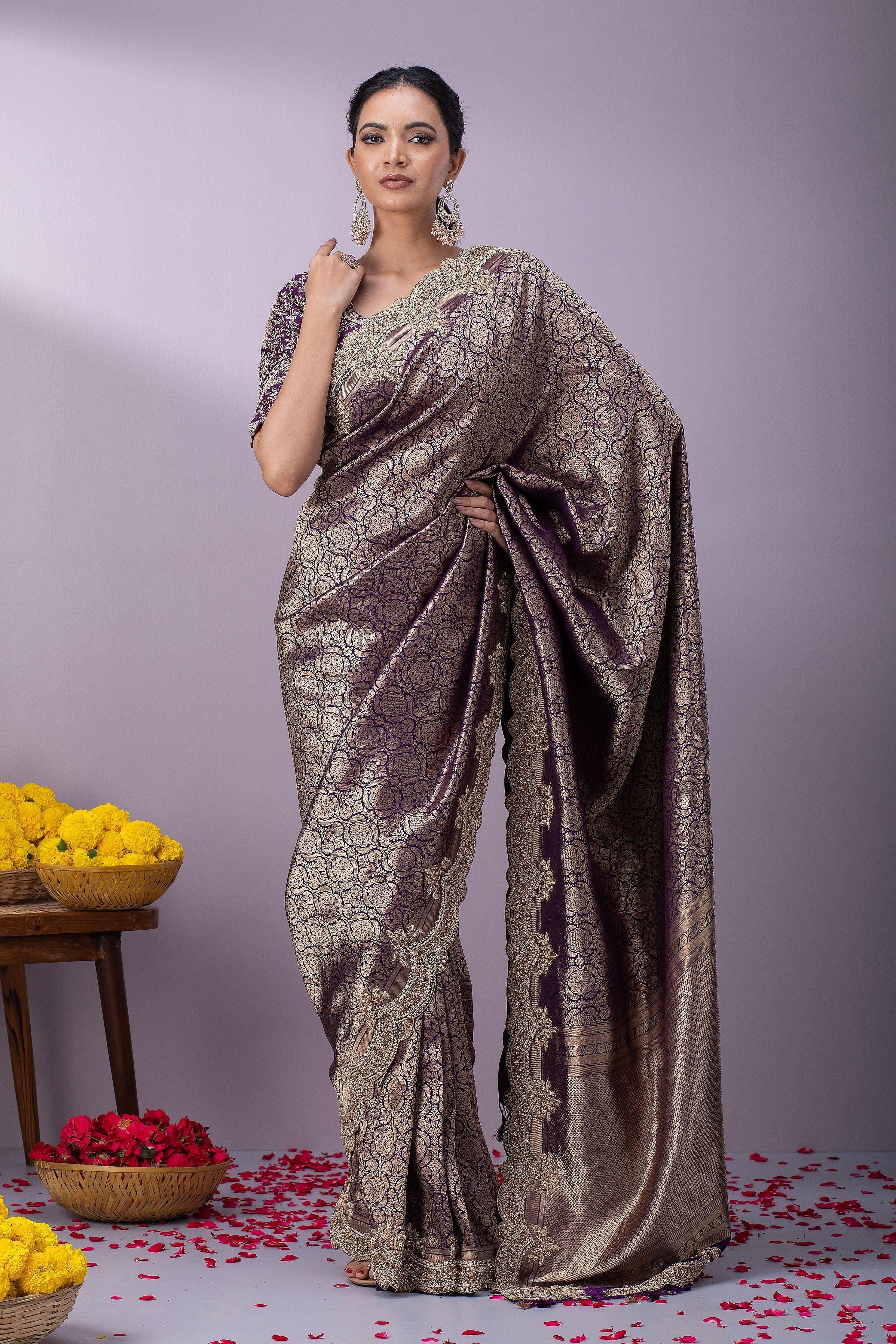 Deep Purple Kanchipuram Silk Saree - Mokshaa