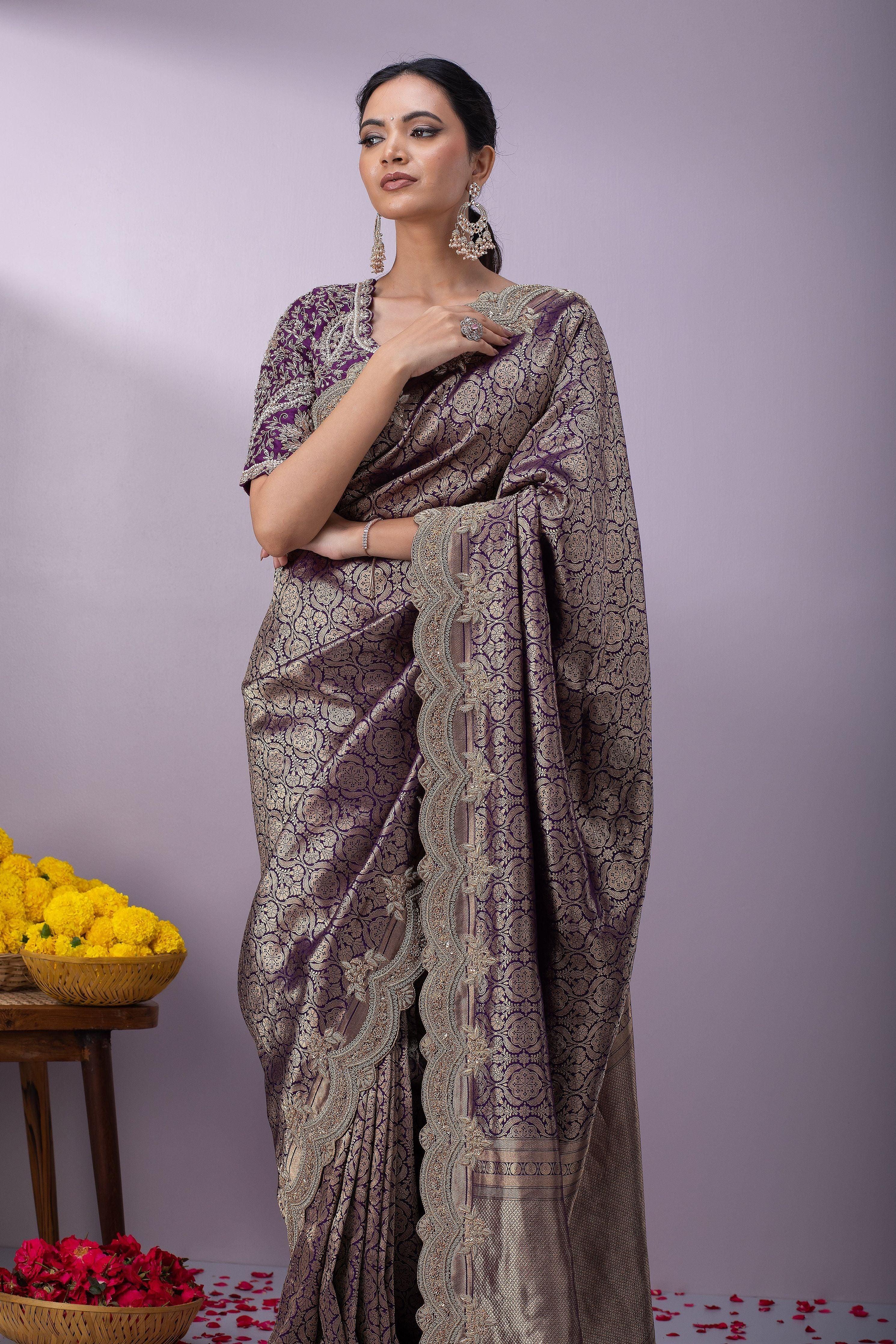 Deep Purple Kanchipuram Silk Saree - Mokshaa