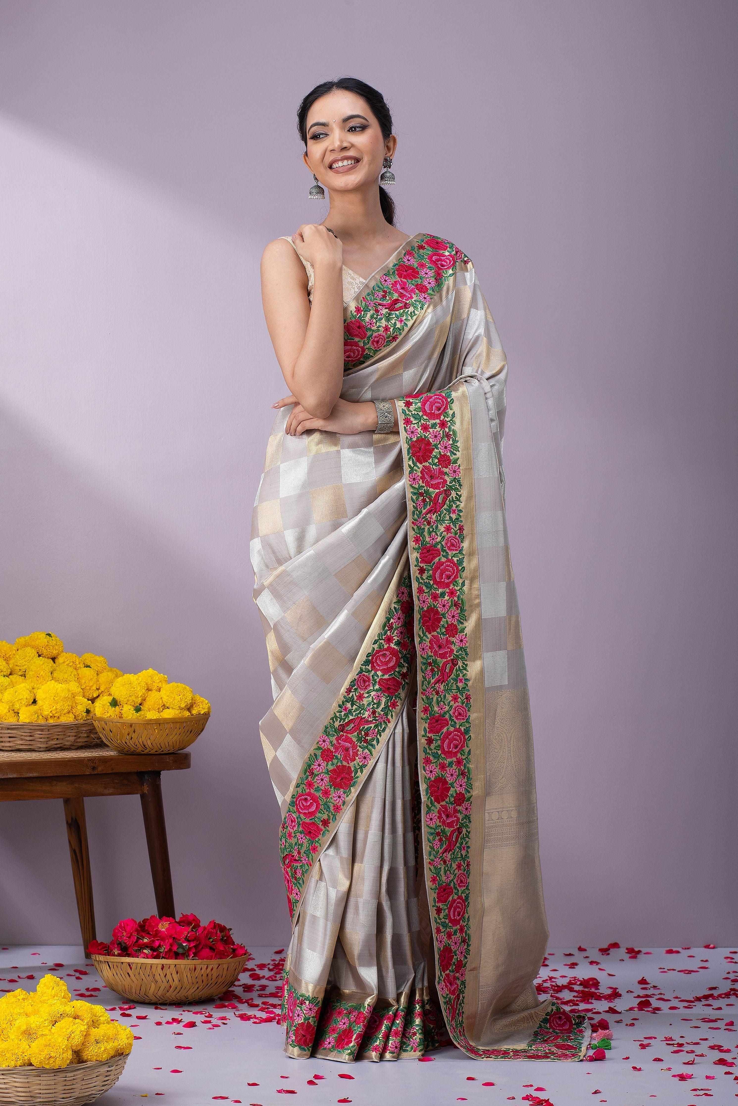 Light Grey Kanchipuram Silk Saree - Mokshaa