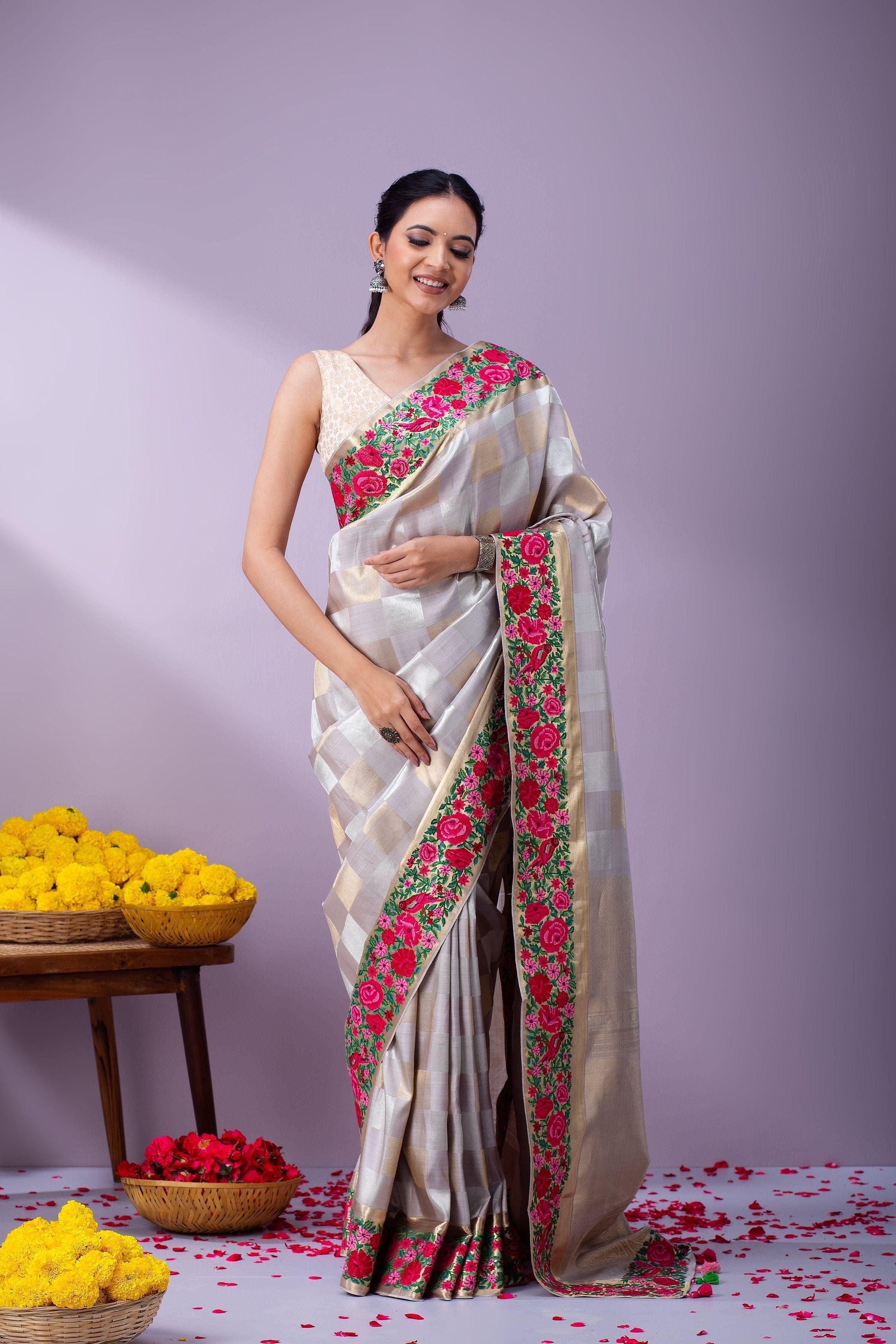 Light Grey Kanchipuram Silk Saree - Main Image