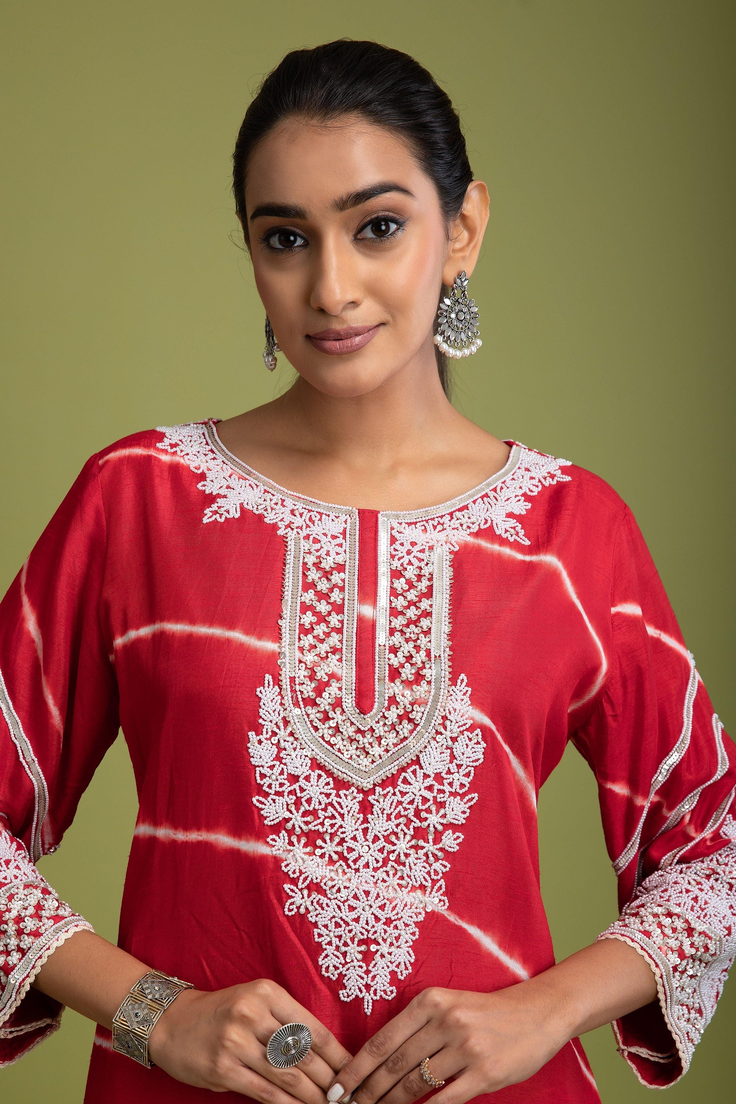 Red Tie-Dye kurti set - Mokshaa