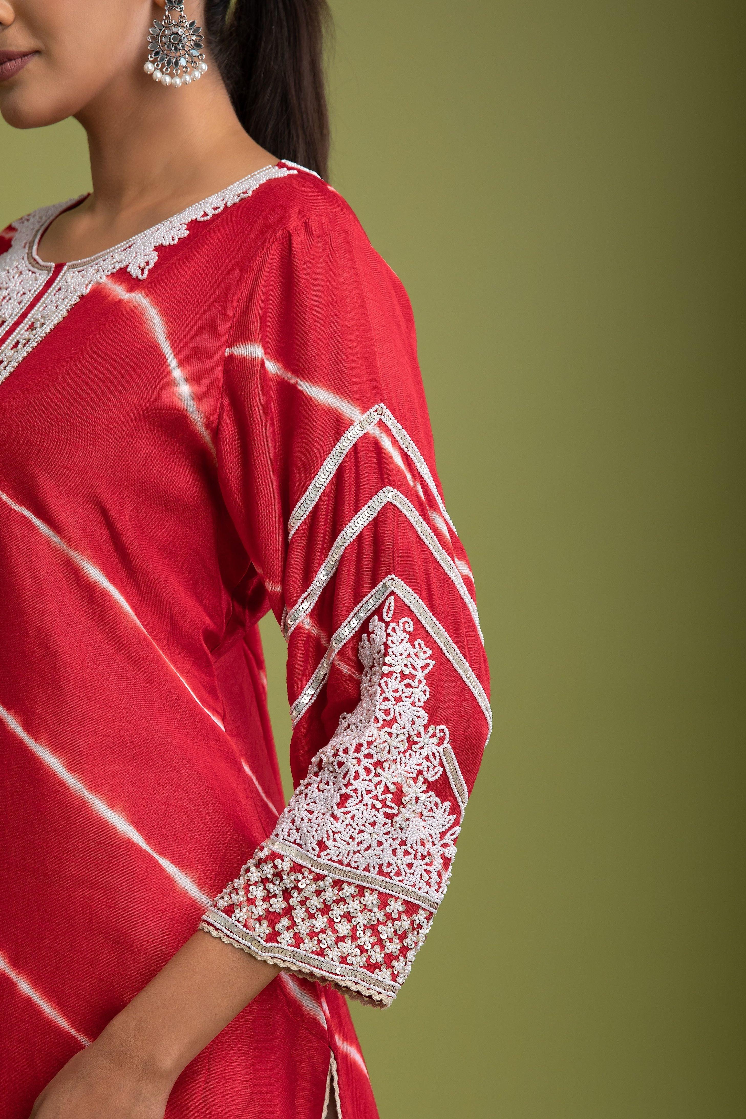 Red Tie-Dye kurti set - Mokshaa