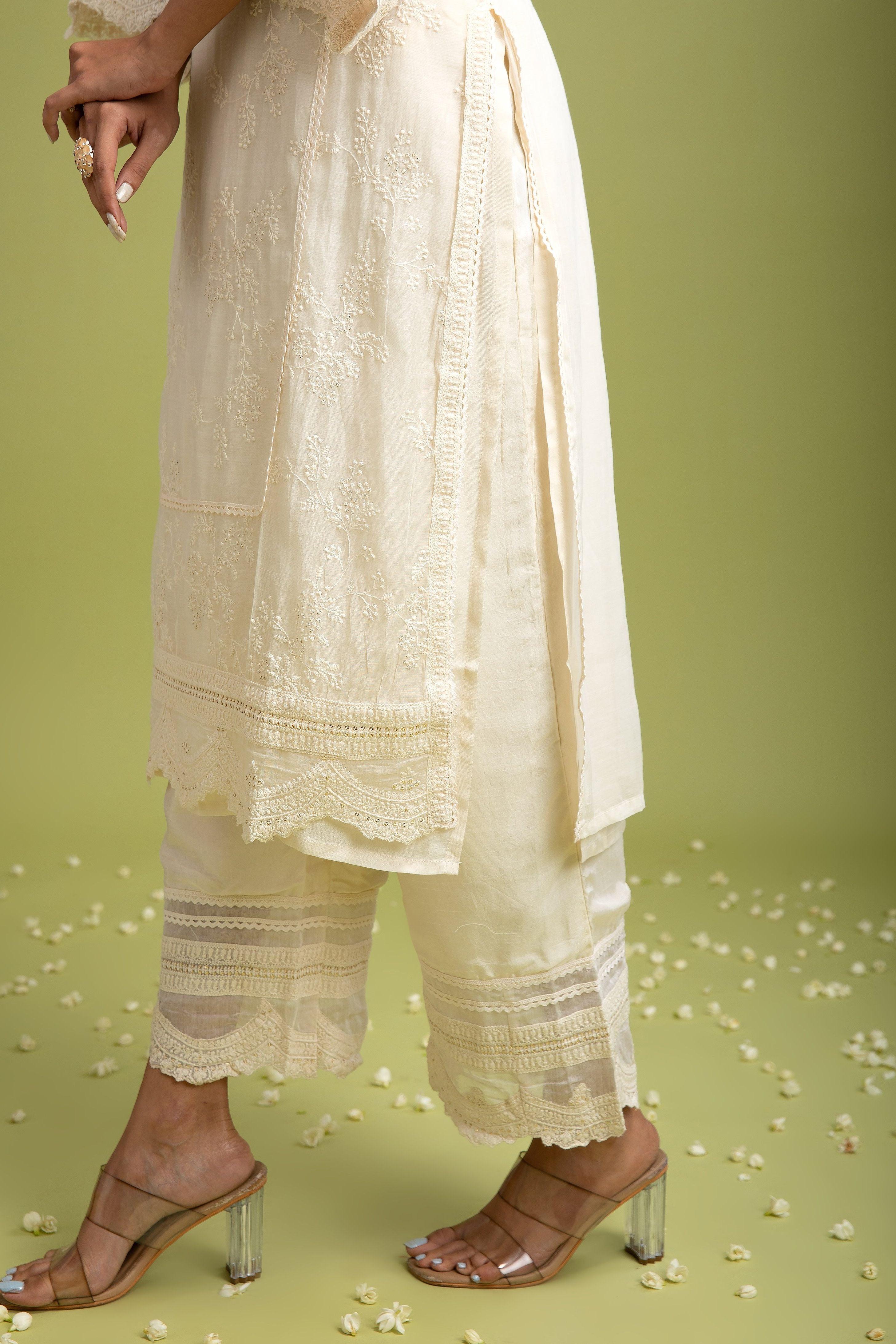 White Chanderi cotton salwar set - Mokshaa
