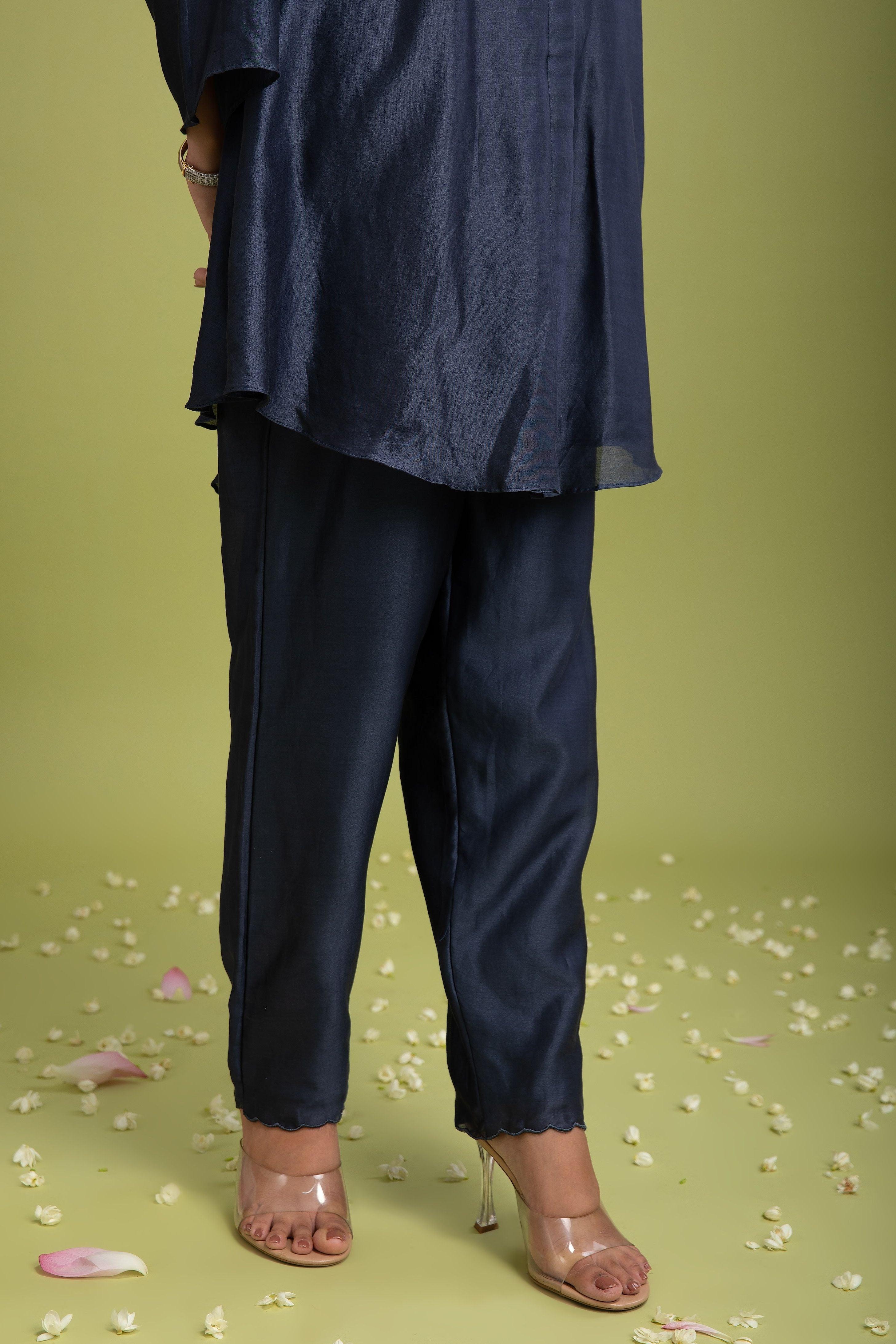 Blue Grey Cotton Silk Co-ord Set - Mokshaa