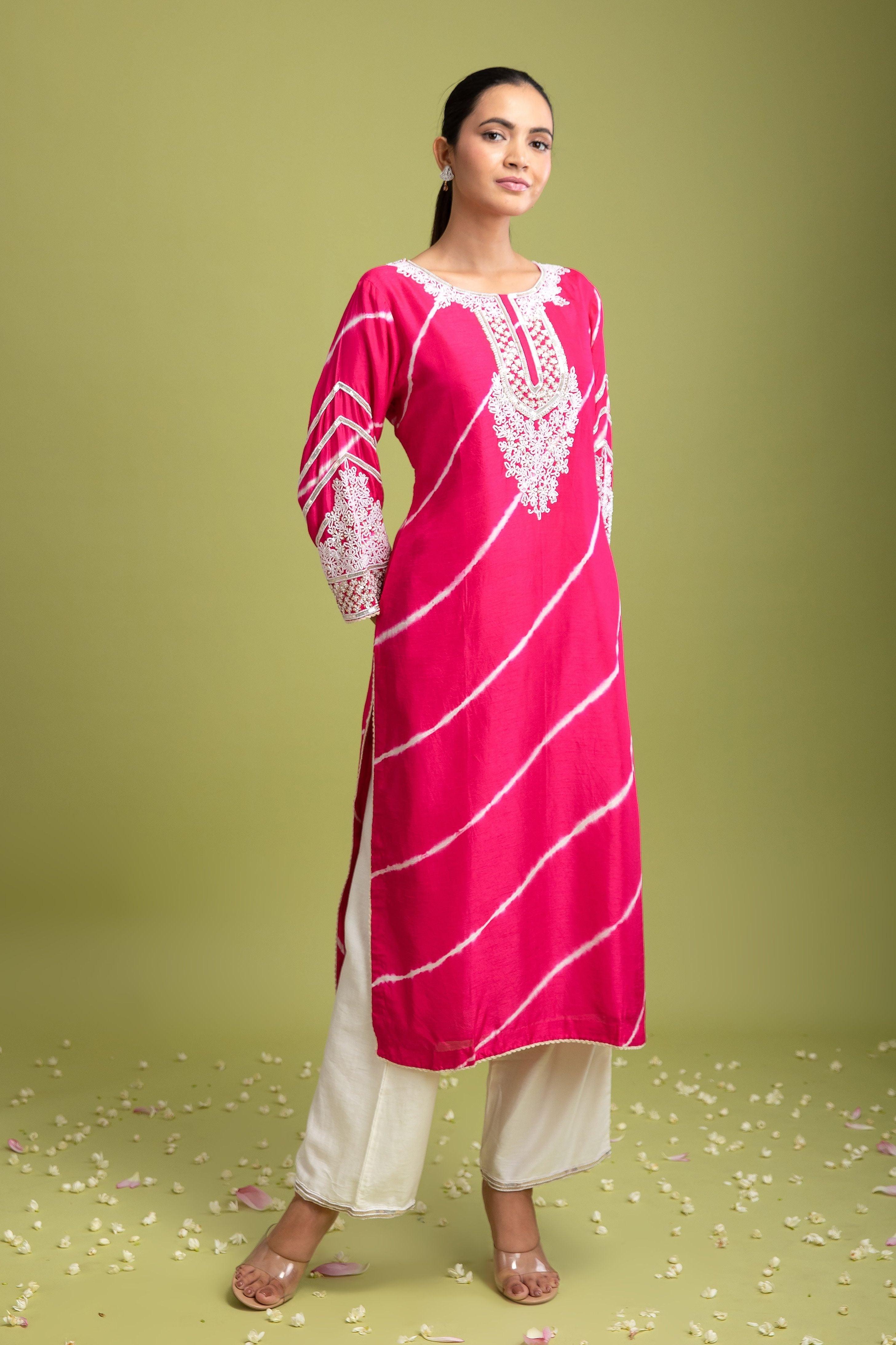 Pink Tie-Dye kurti set - Mokshaa