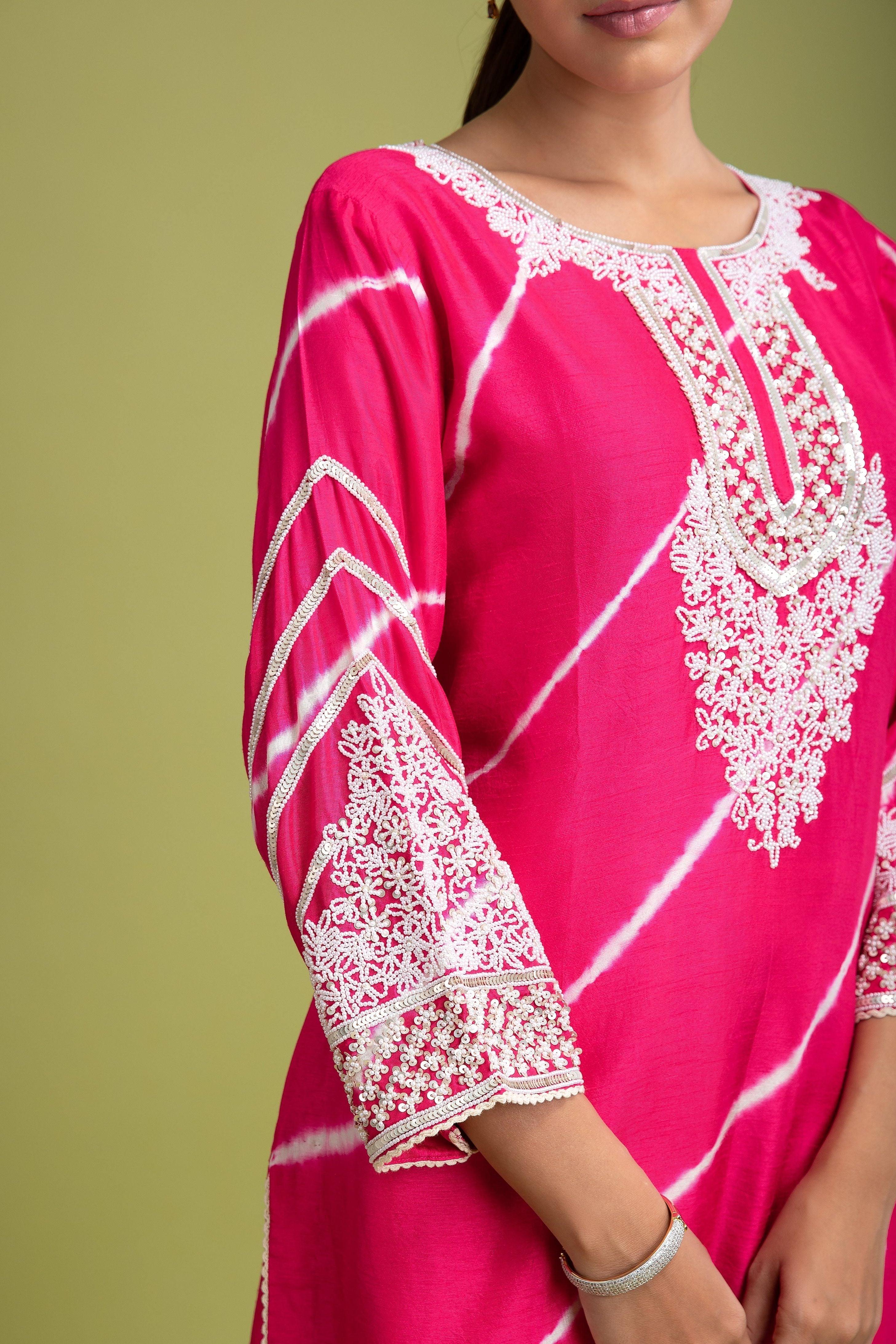 Pink Tie-Dye kurti set - Mokshaa