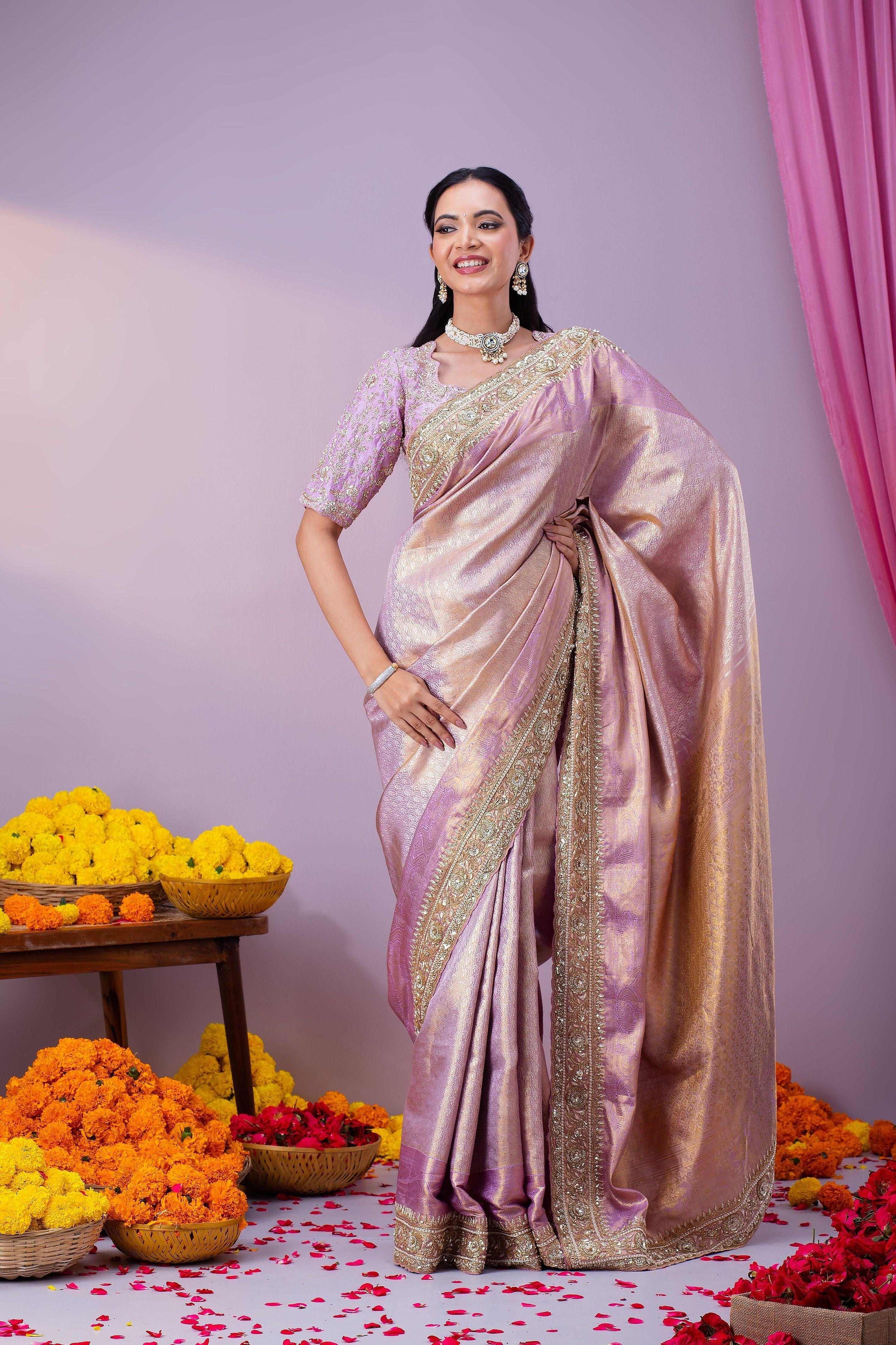 Light Purple Kanchipuram Tissue Silk Saree - Mokshaa