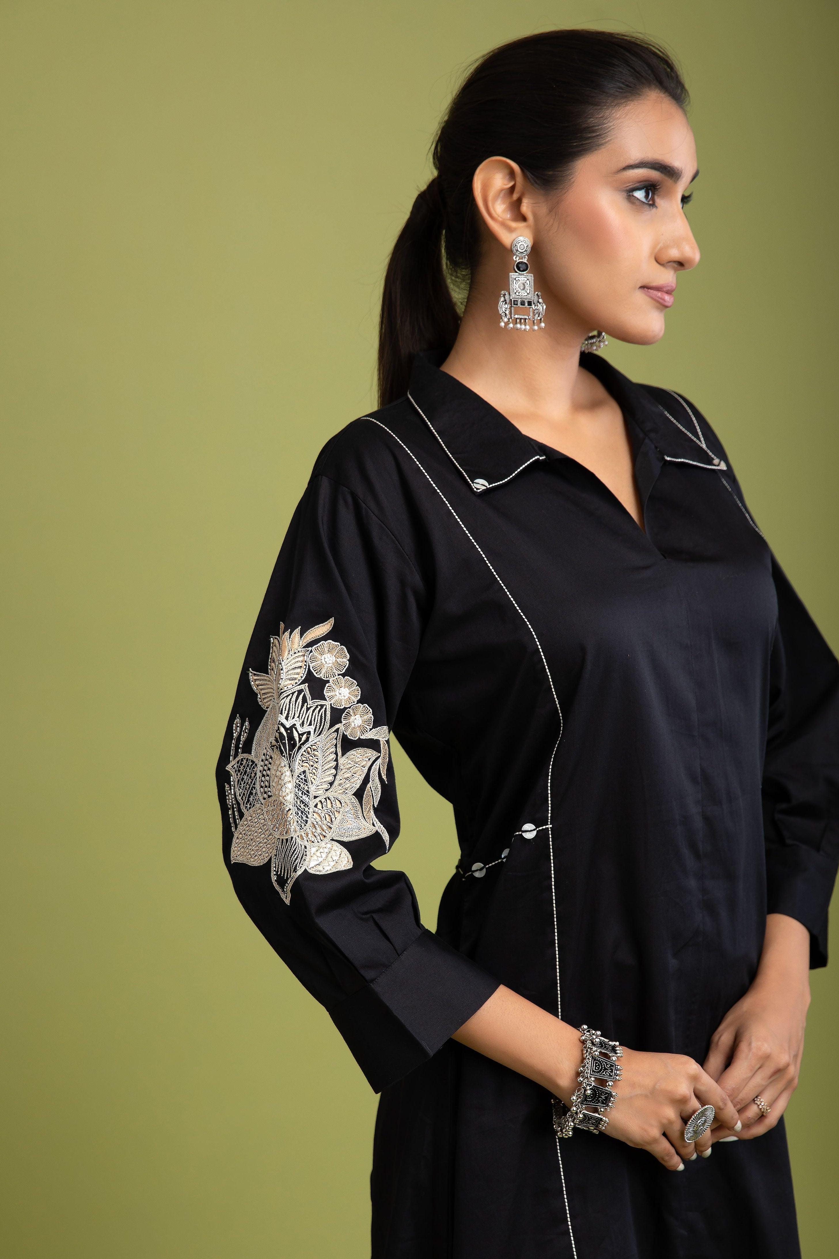 Black Chanderi Silk Dress - Mokshaa