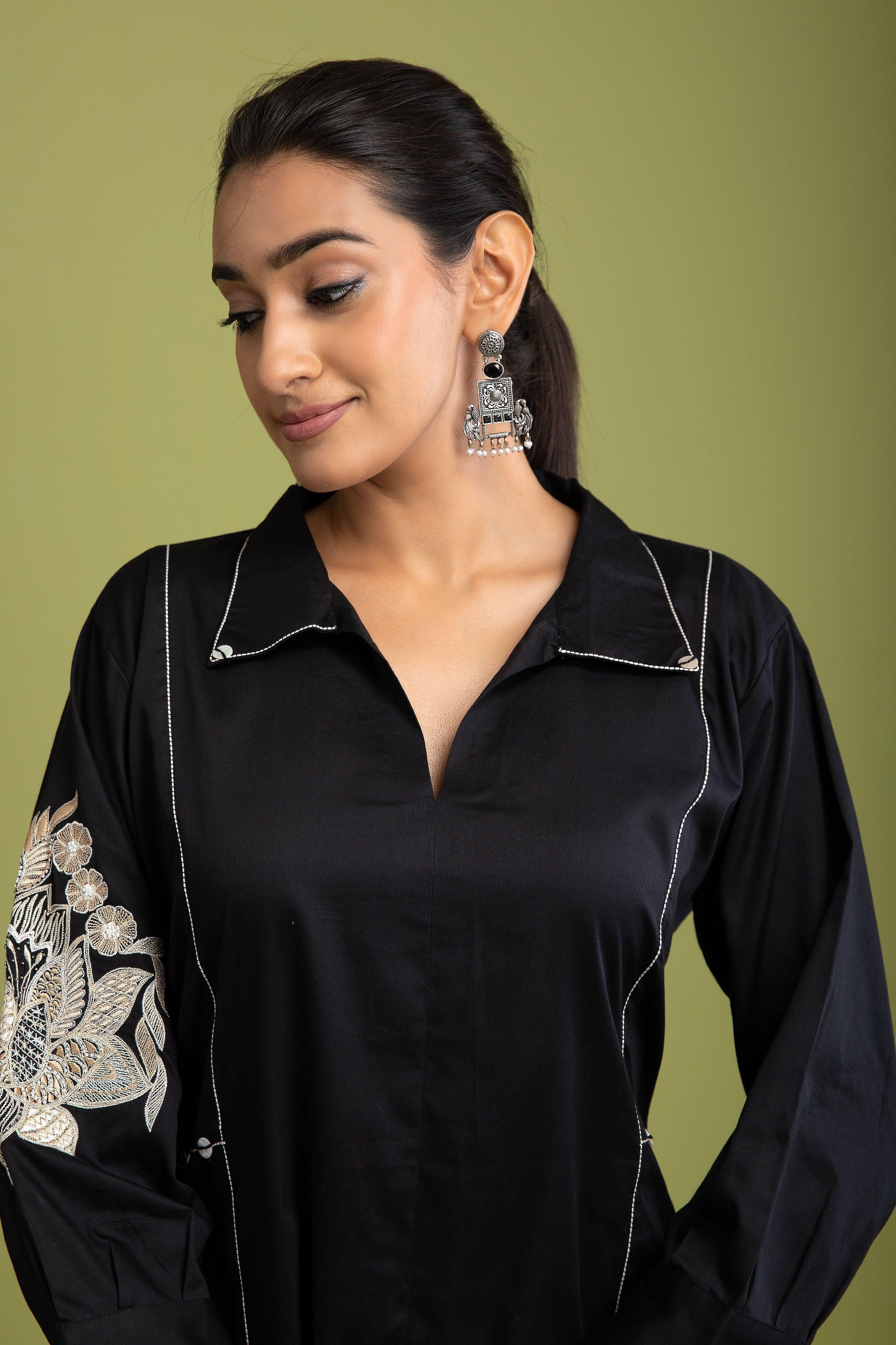 Black Chanderi Silk Dress - Mokshaa