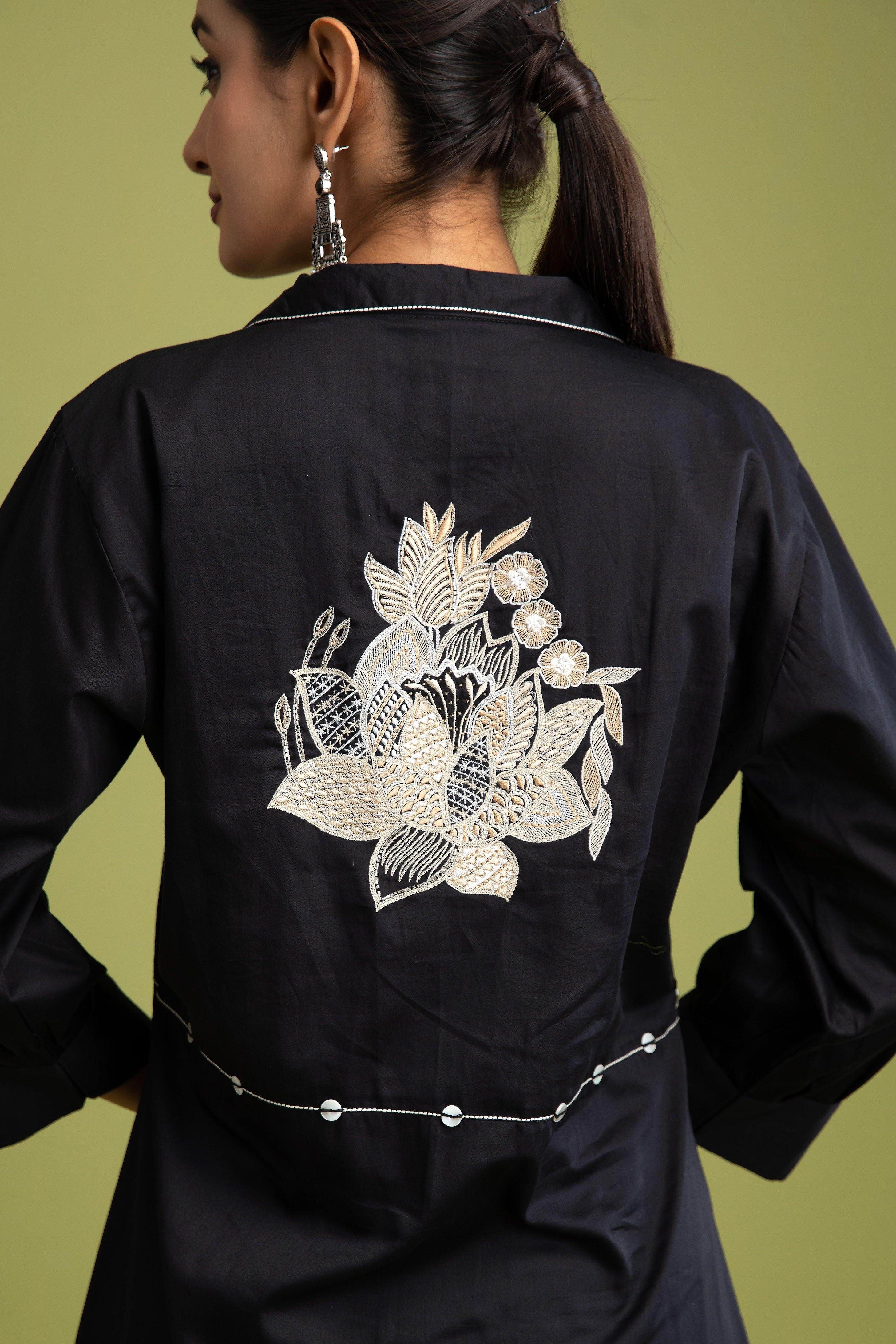 Black Chanderi Silk Dress - Mokshaa