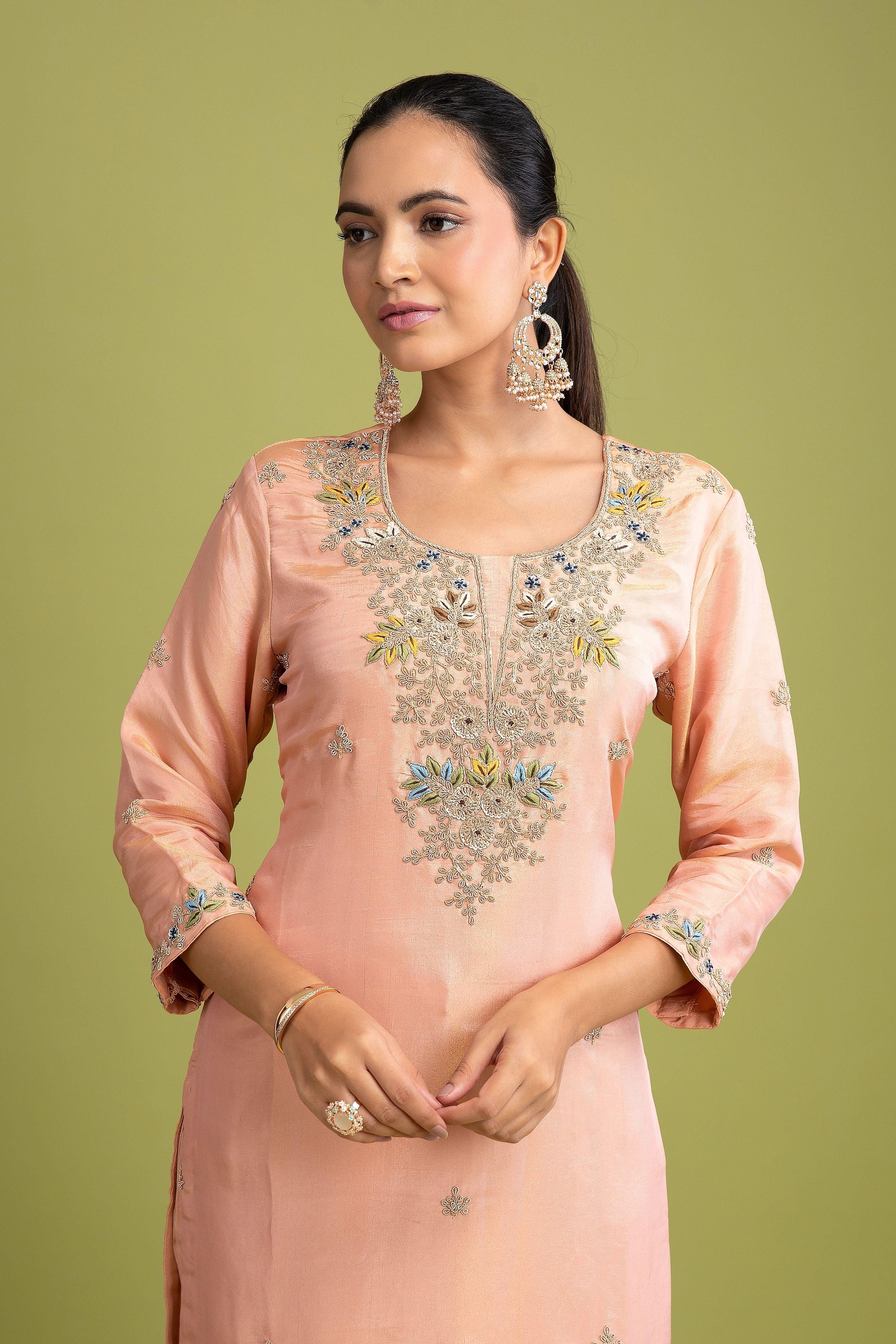 Peach Tissue silk salwar Set - Mokshaa