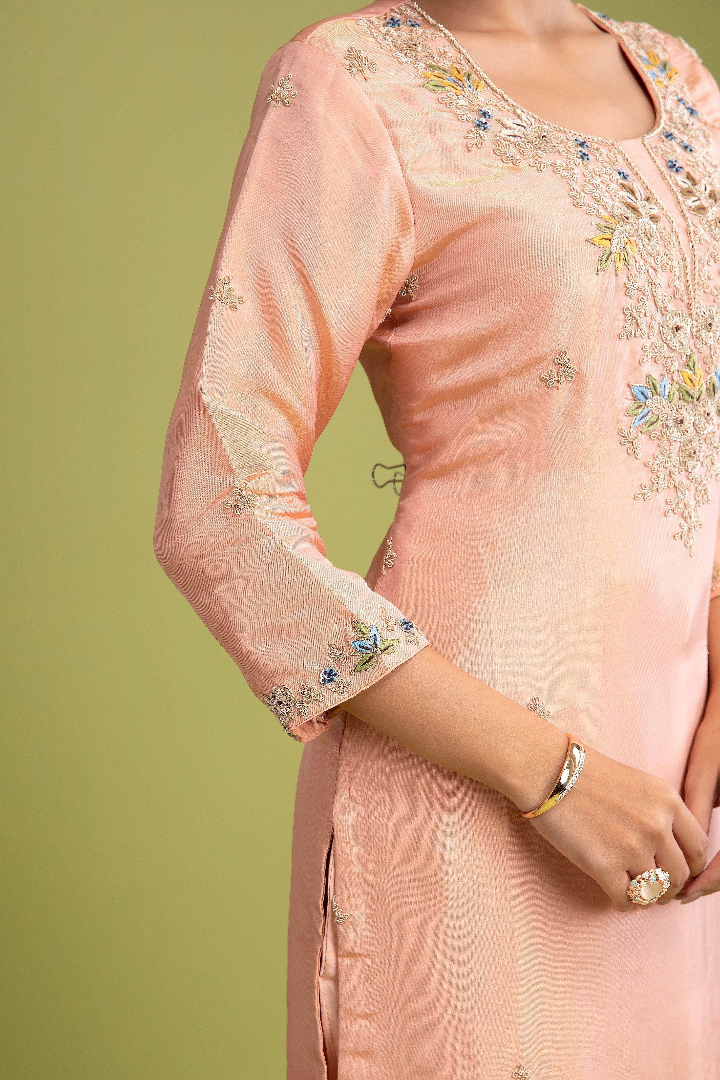 Peach Tissue silk salwar Set - Mokshaa