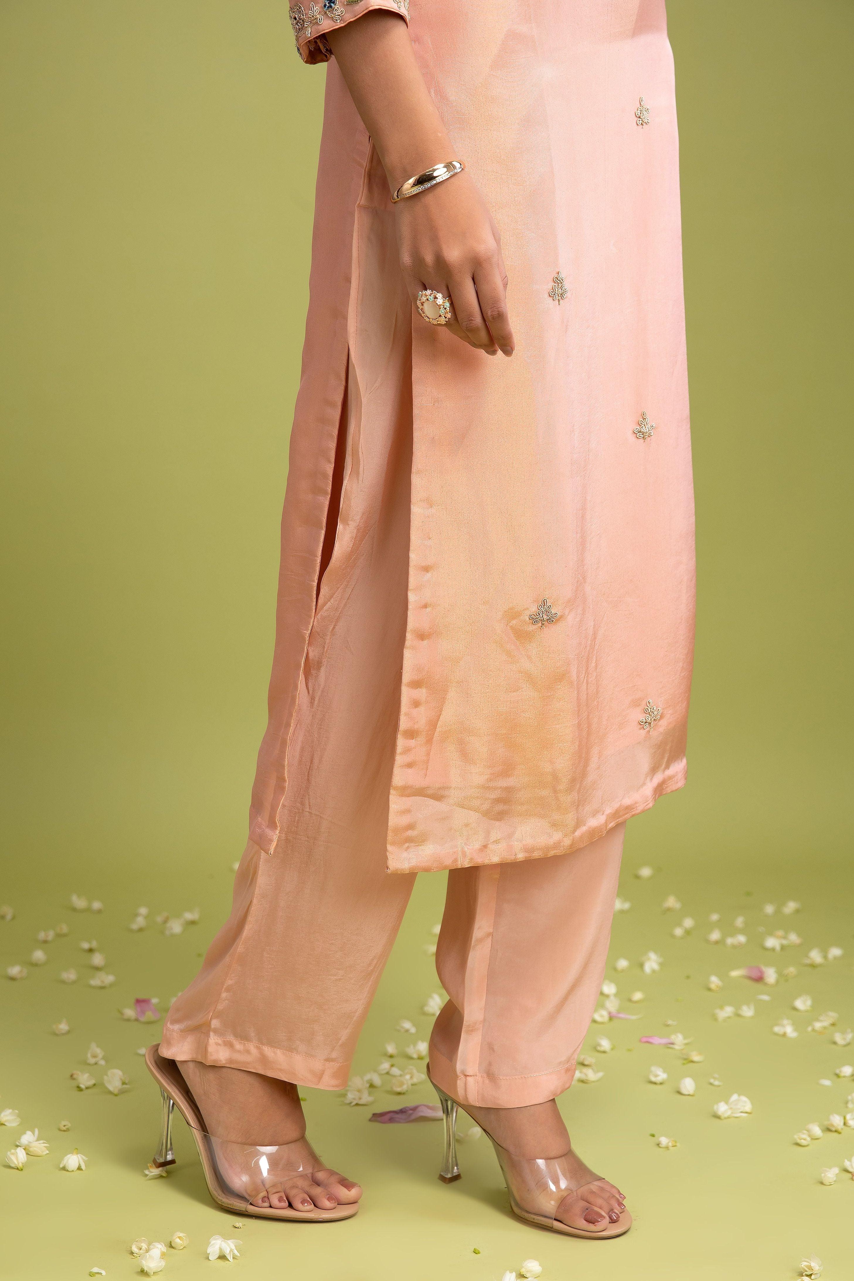 Peach Tissue silk salwar Set - Mokshaa