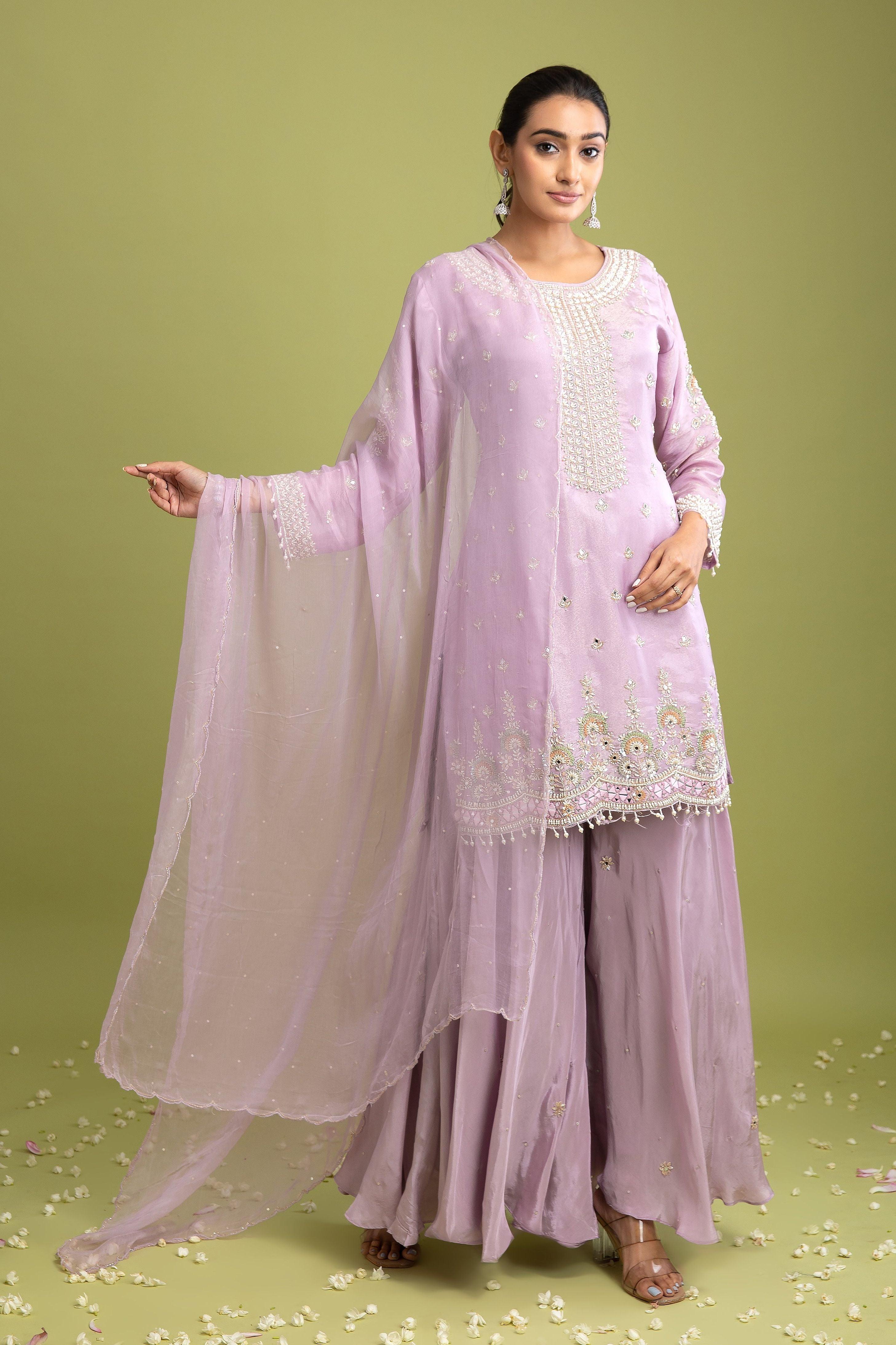 Lilac Tissue Silk Sharara Set - Mokshaa