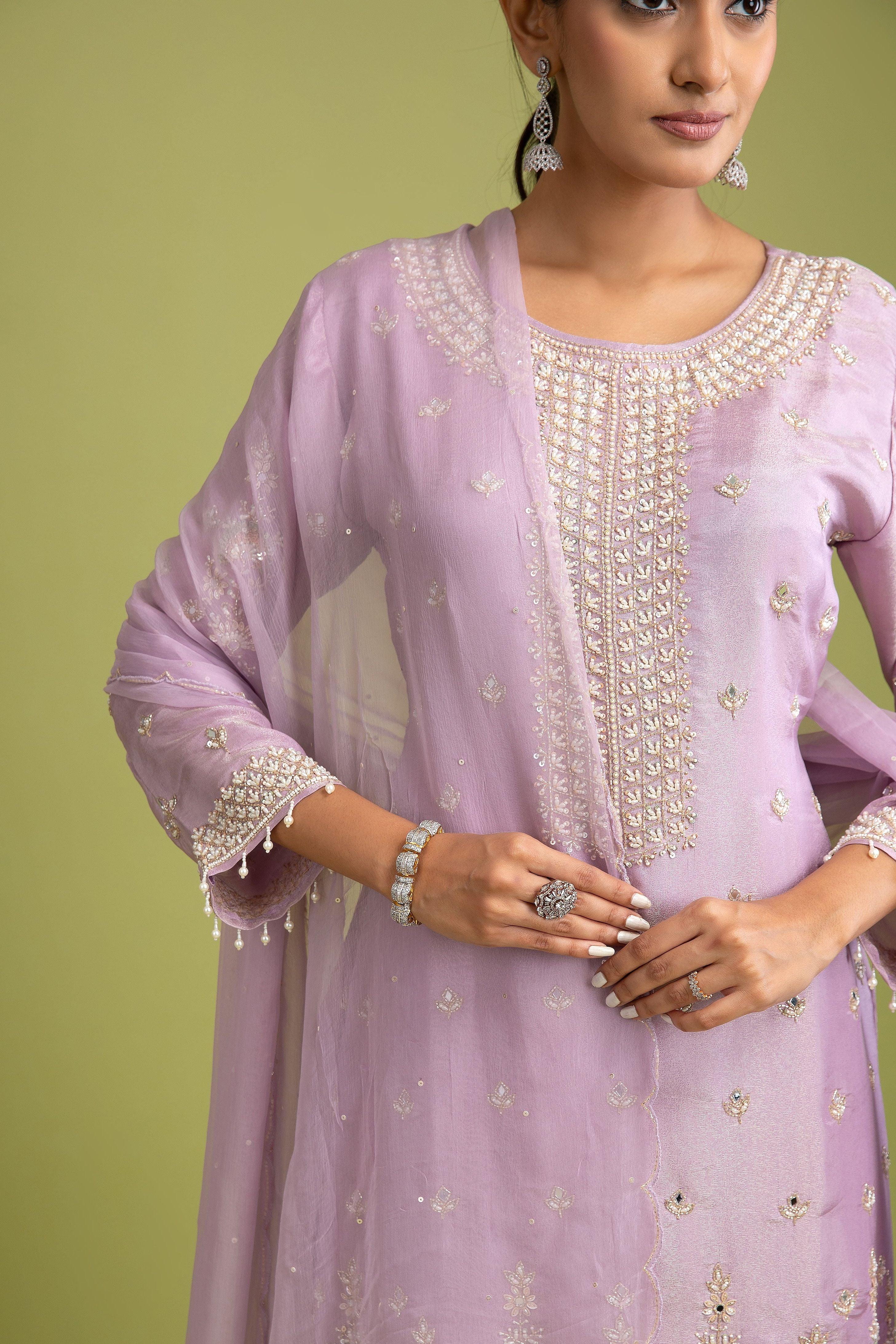 Lilac Tissue Silk Sharara Set - Mokshaa