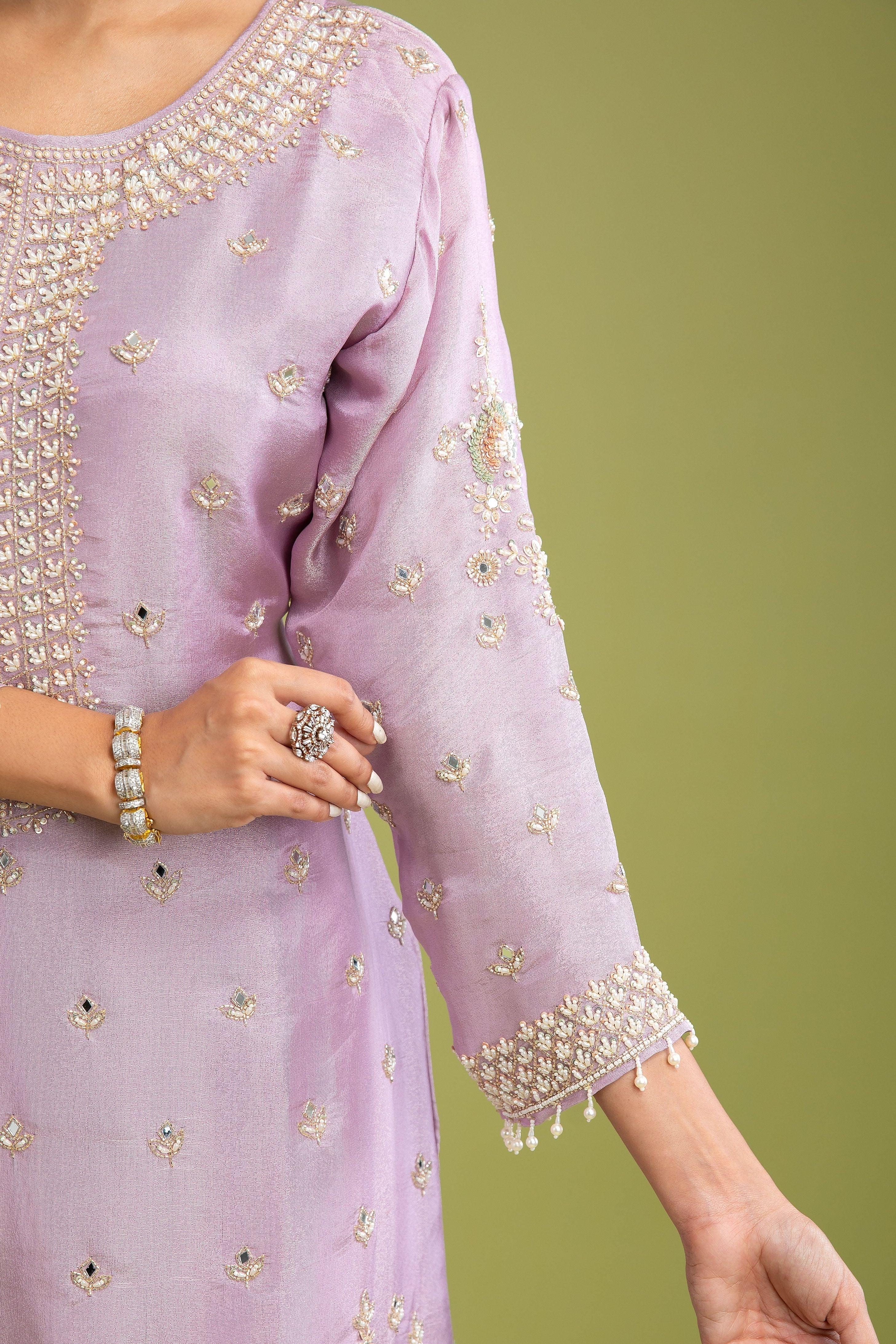 Lilac Tissue Silk Sharara Set - Mokshaa
