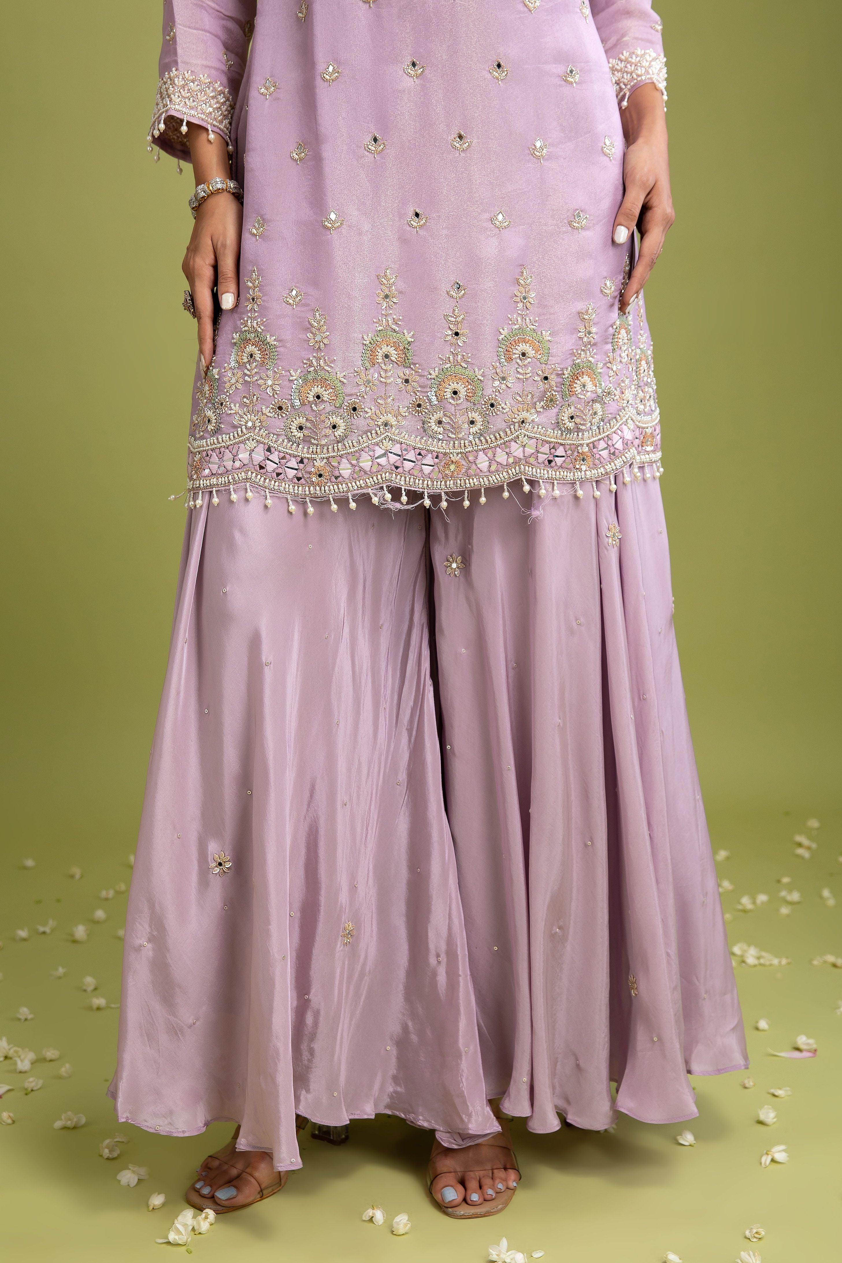 Lilac Tissue Silk Sharara Set - Mokshaa