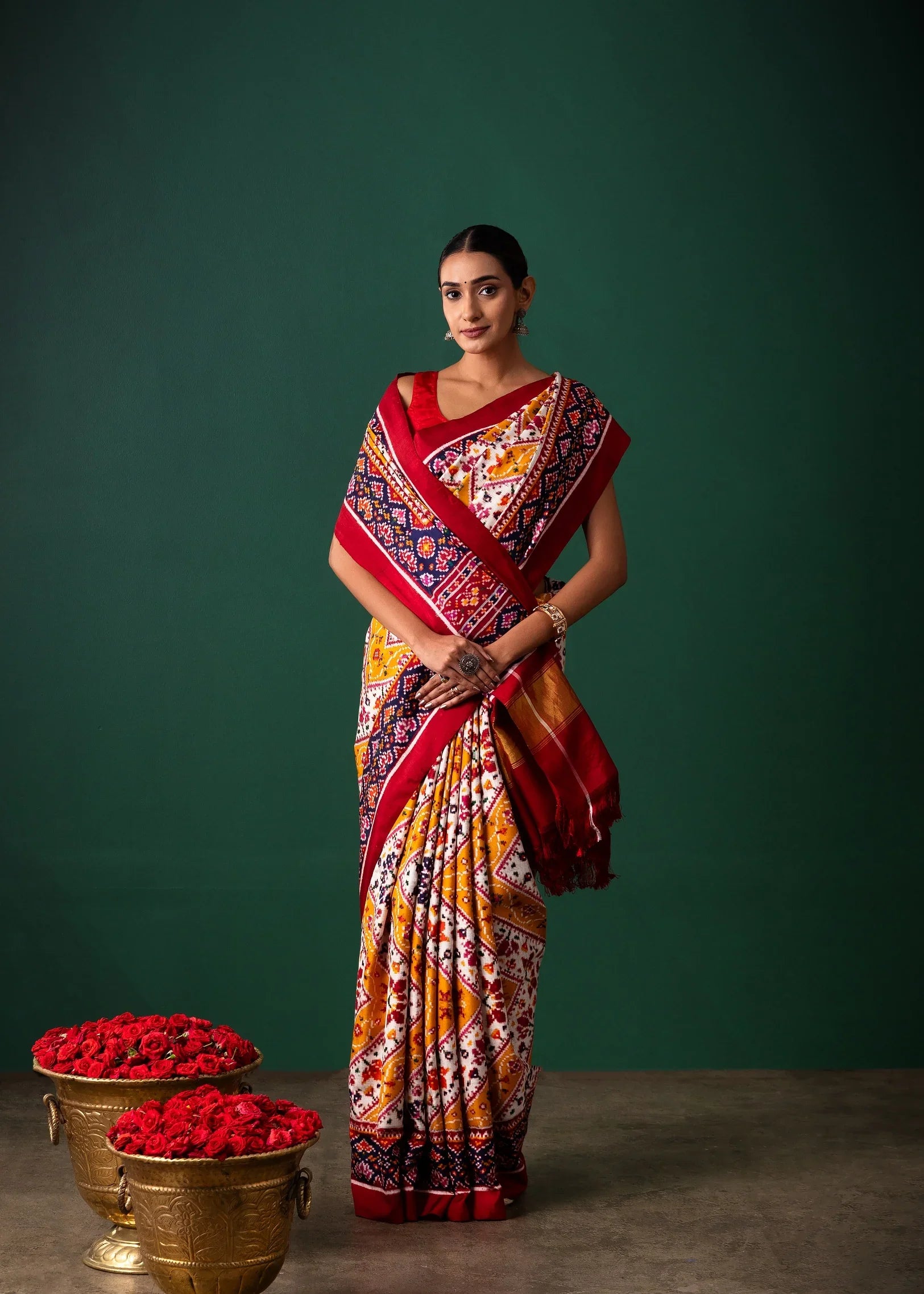 Yellow Patan Pattola Saree All Over Motifs | Mokshaa