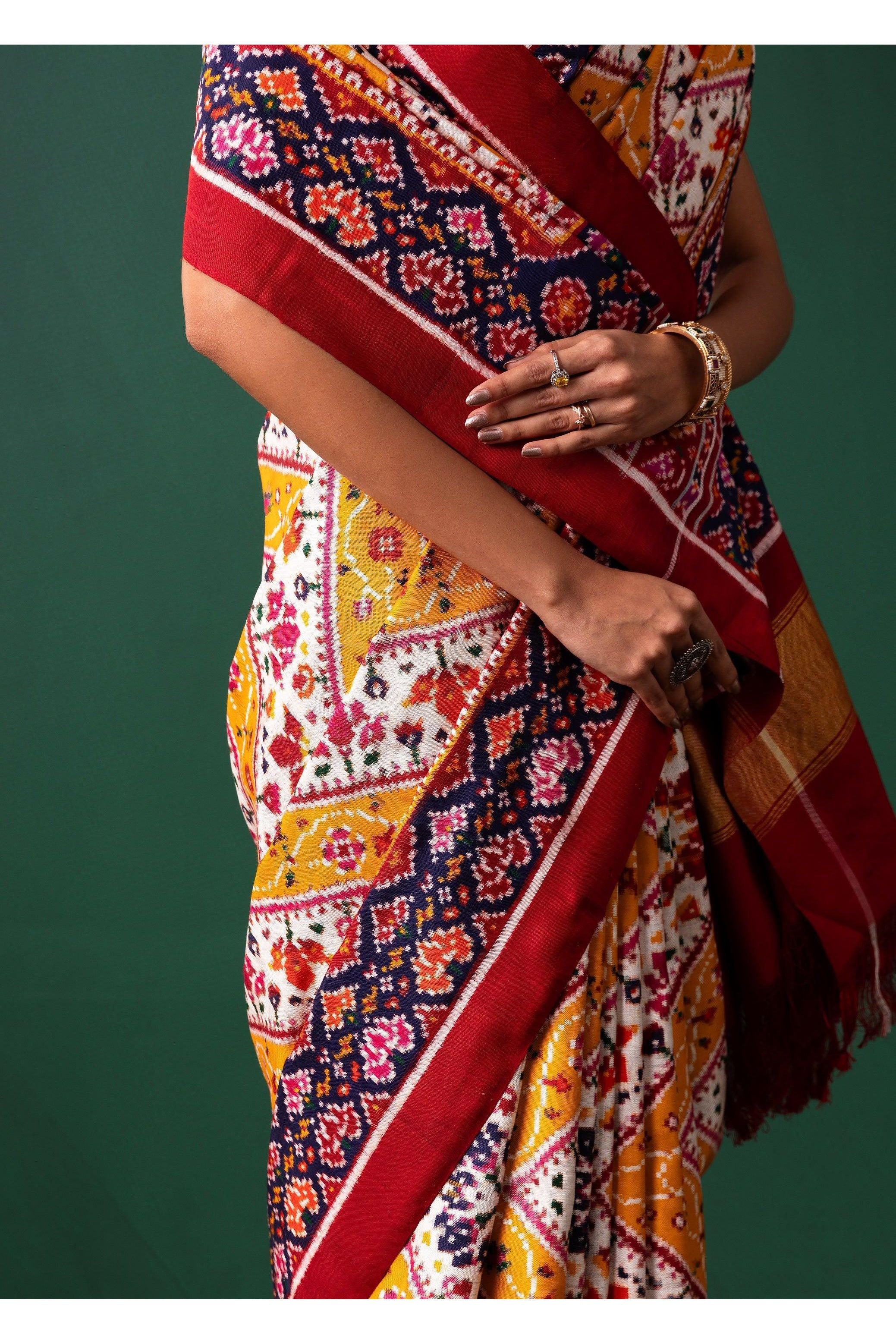 Yellow Patan Pattola Saree All Over Motifs - Mokshaa