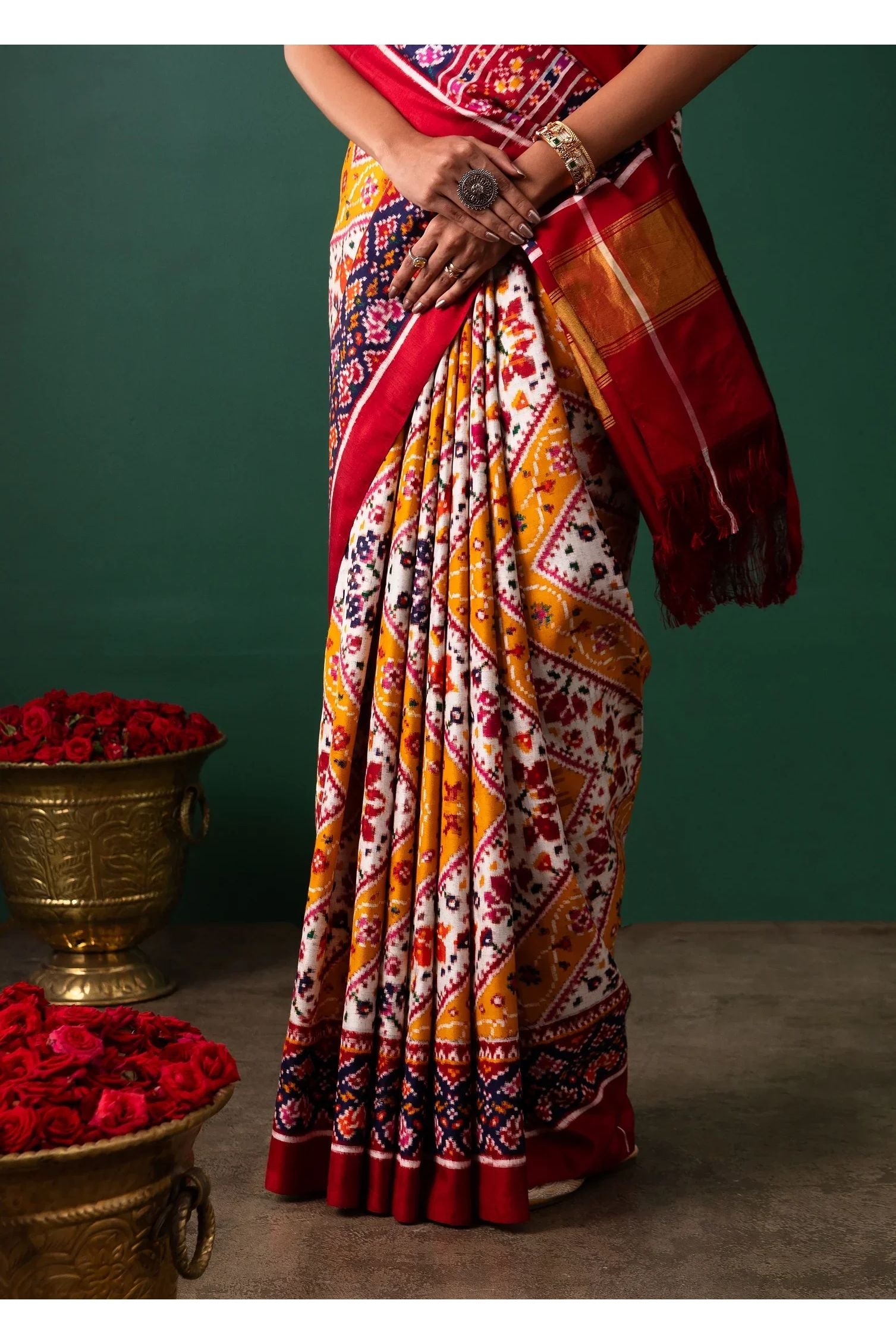 Yellow Patan Pattola Saree All Over Motifs - Mokshaa