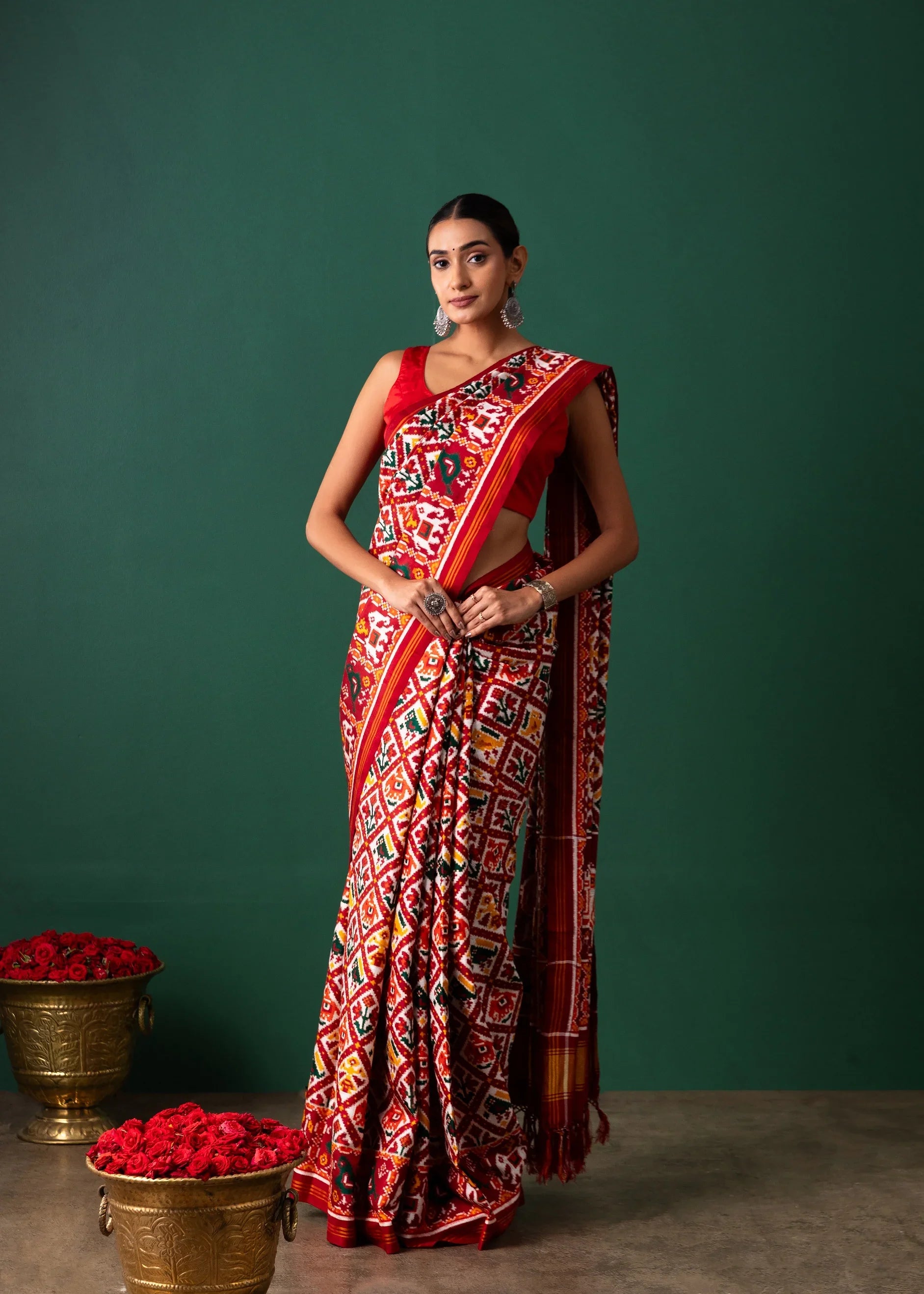Maroon Patan Pattola Saree All Over Motifs | Mokshaa