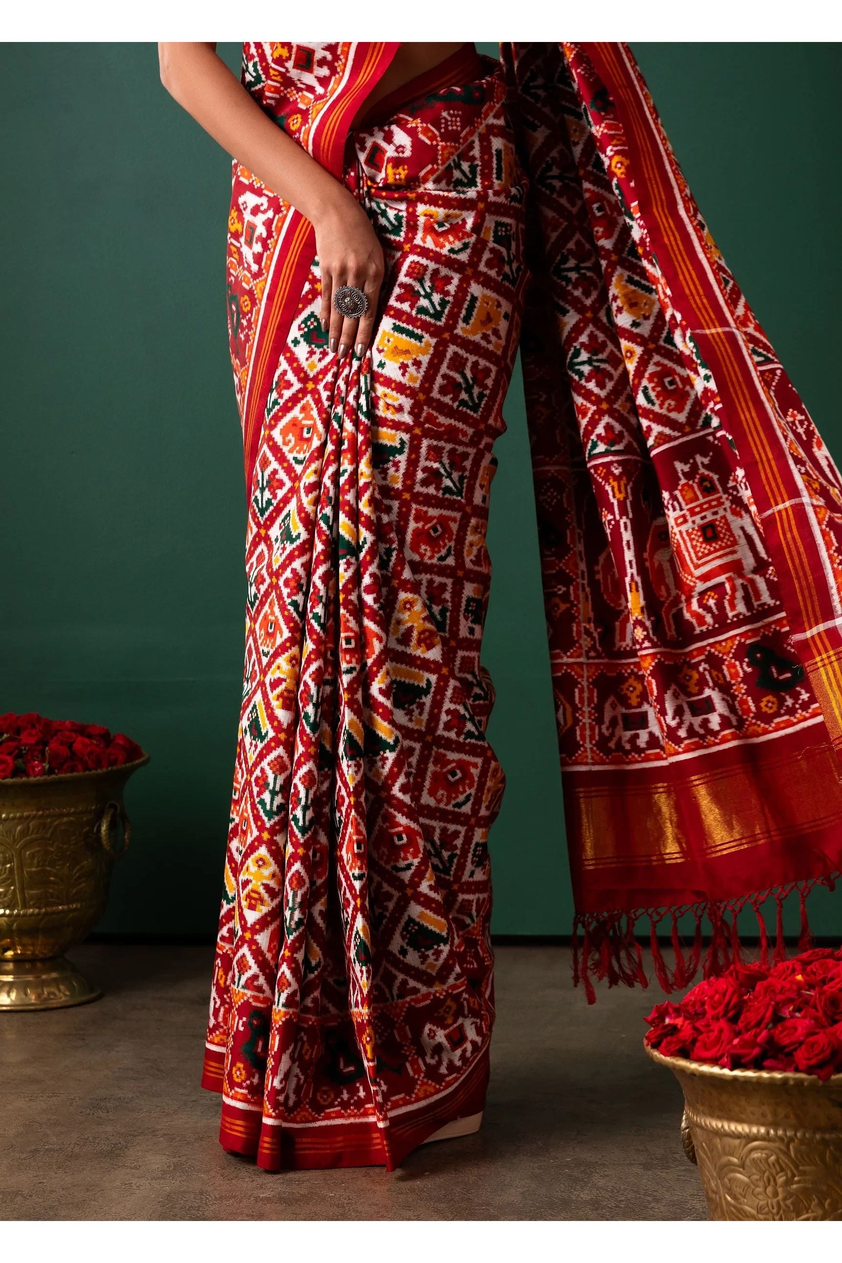 Maroon Patan Pattola Saree All Over Motifs - Mokshaa