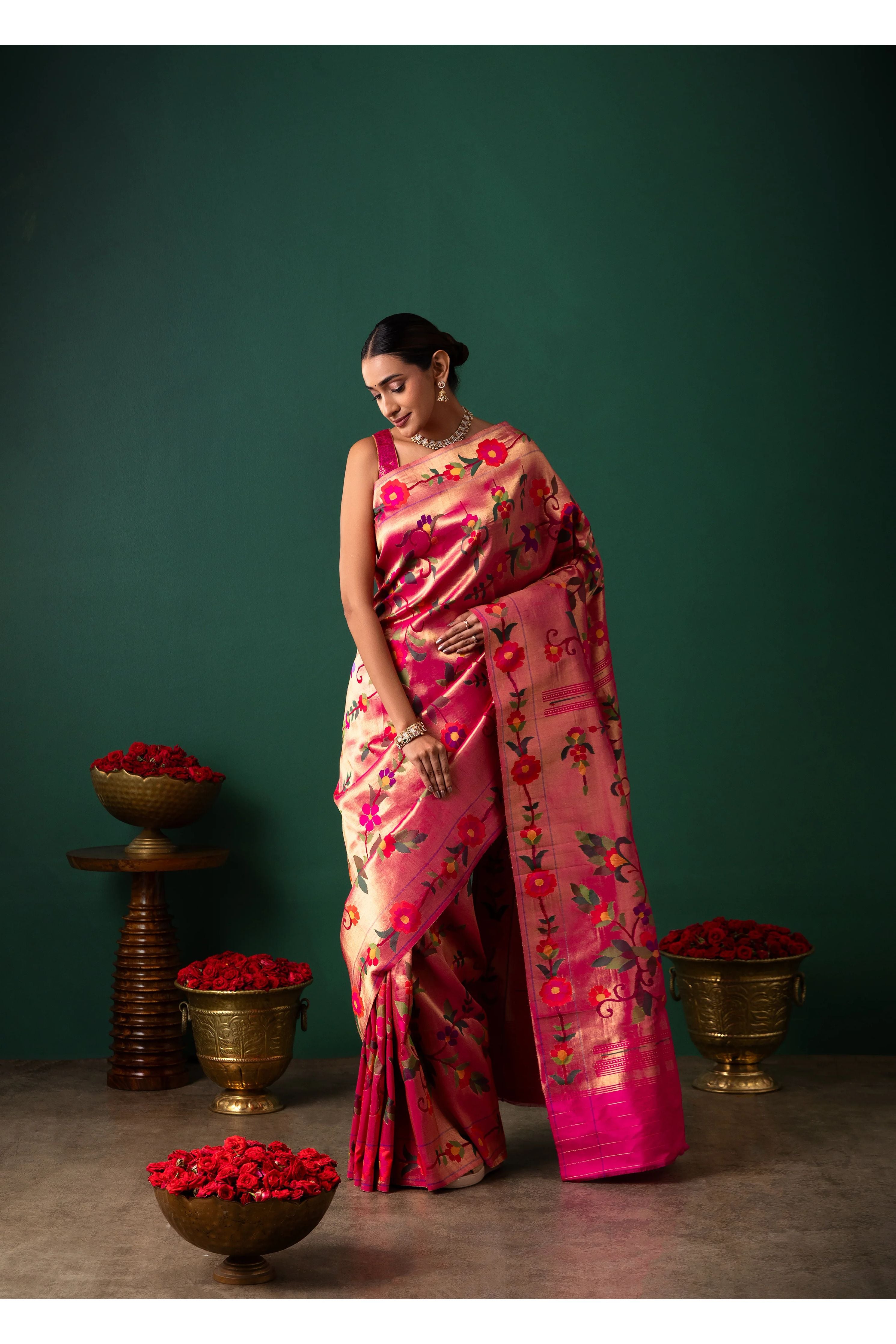 Pink Paithani Tissue Saree with All Over Jaal Weaving - Mokshaa