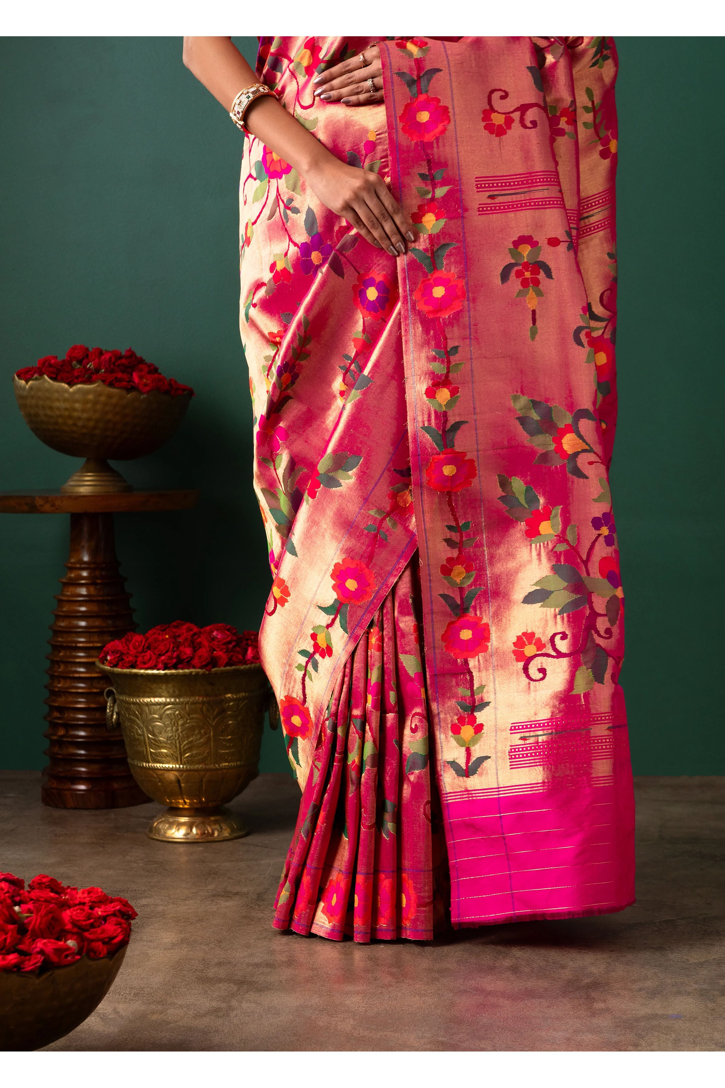 Pink Paithani Tissue Saree with All Over Jaal Weaving - Mokshaa