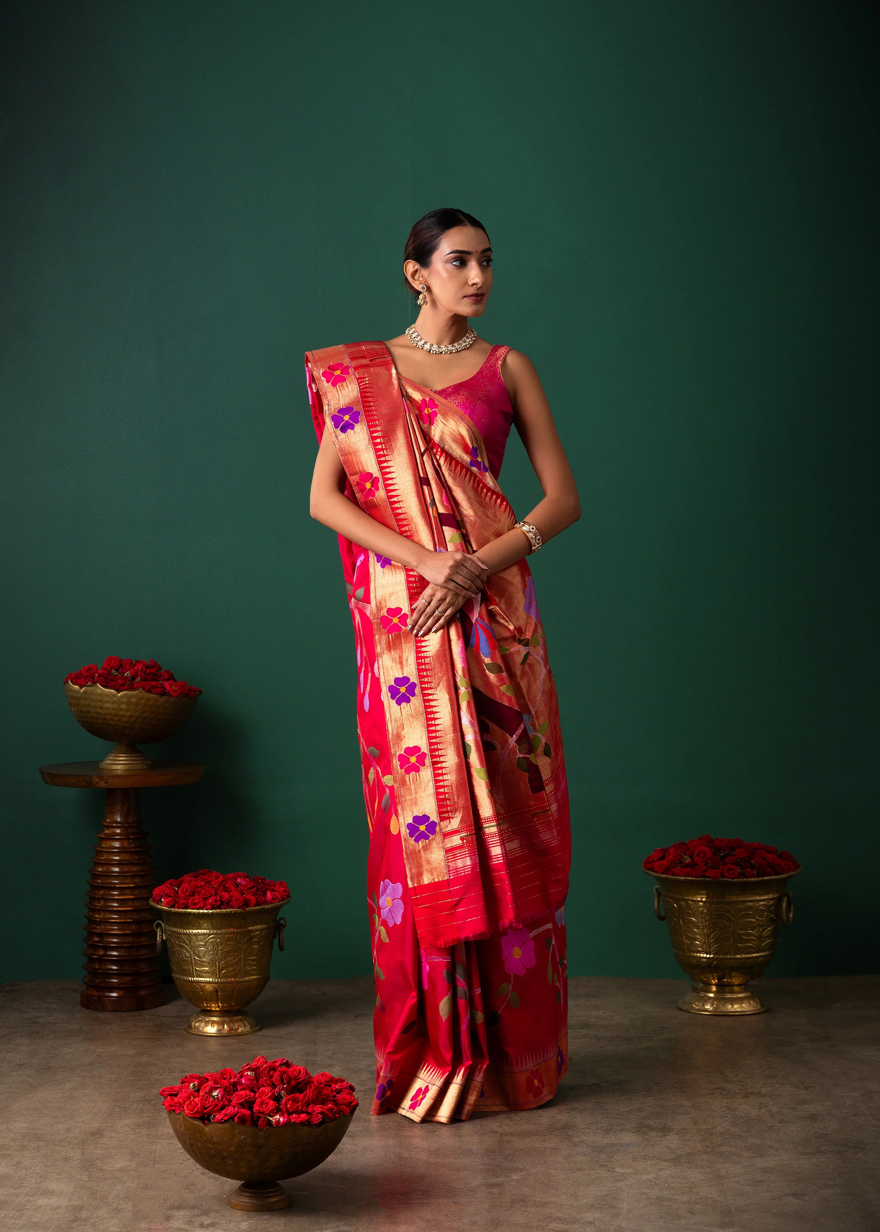 Pink Paithani Silk Saree with All Over Jaal Weaving | Mokshaa