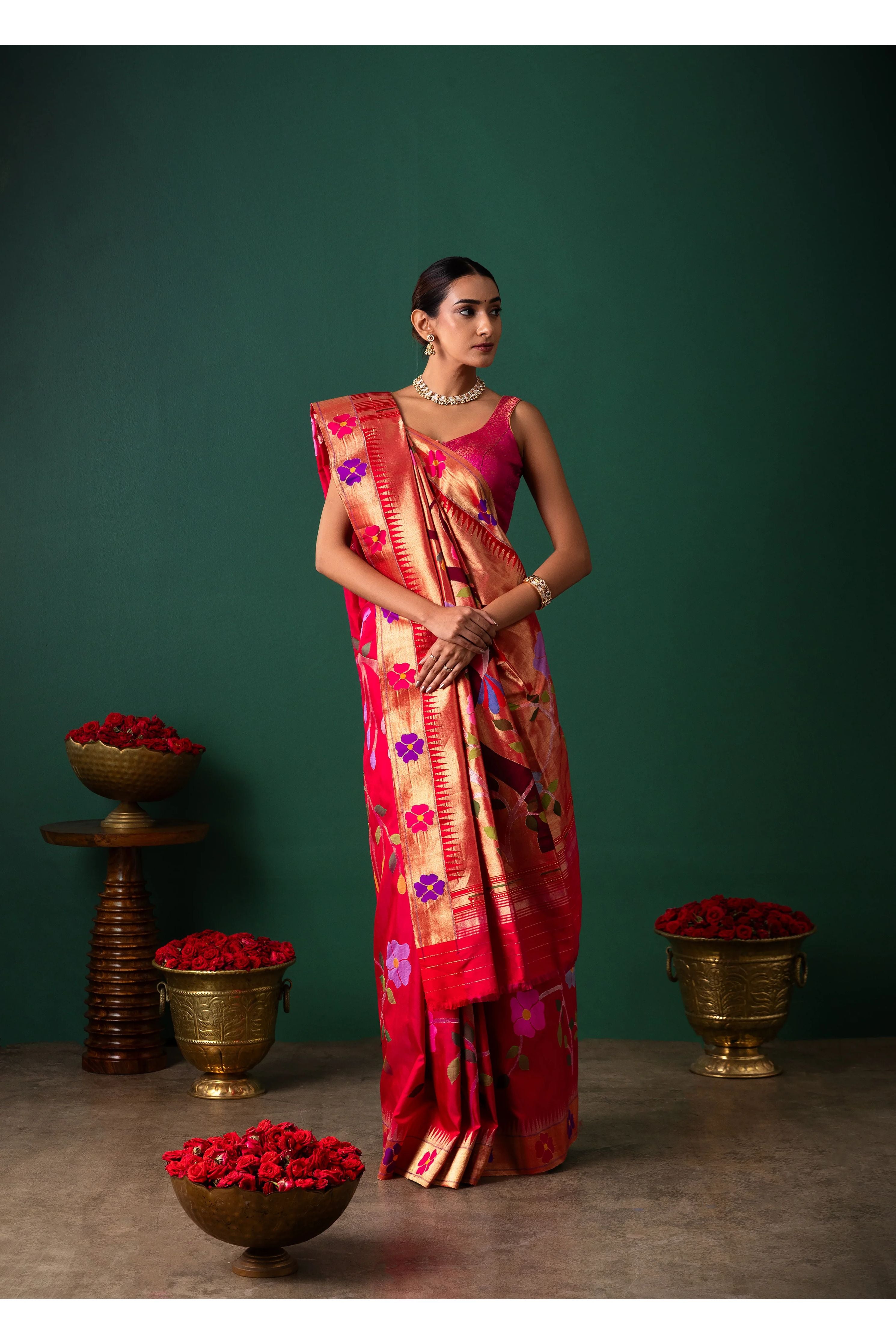 Pink Paithani Silk Saree with All Over Jaal Weaving - Mokshaa