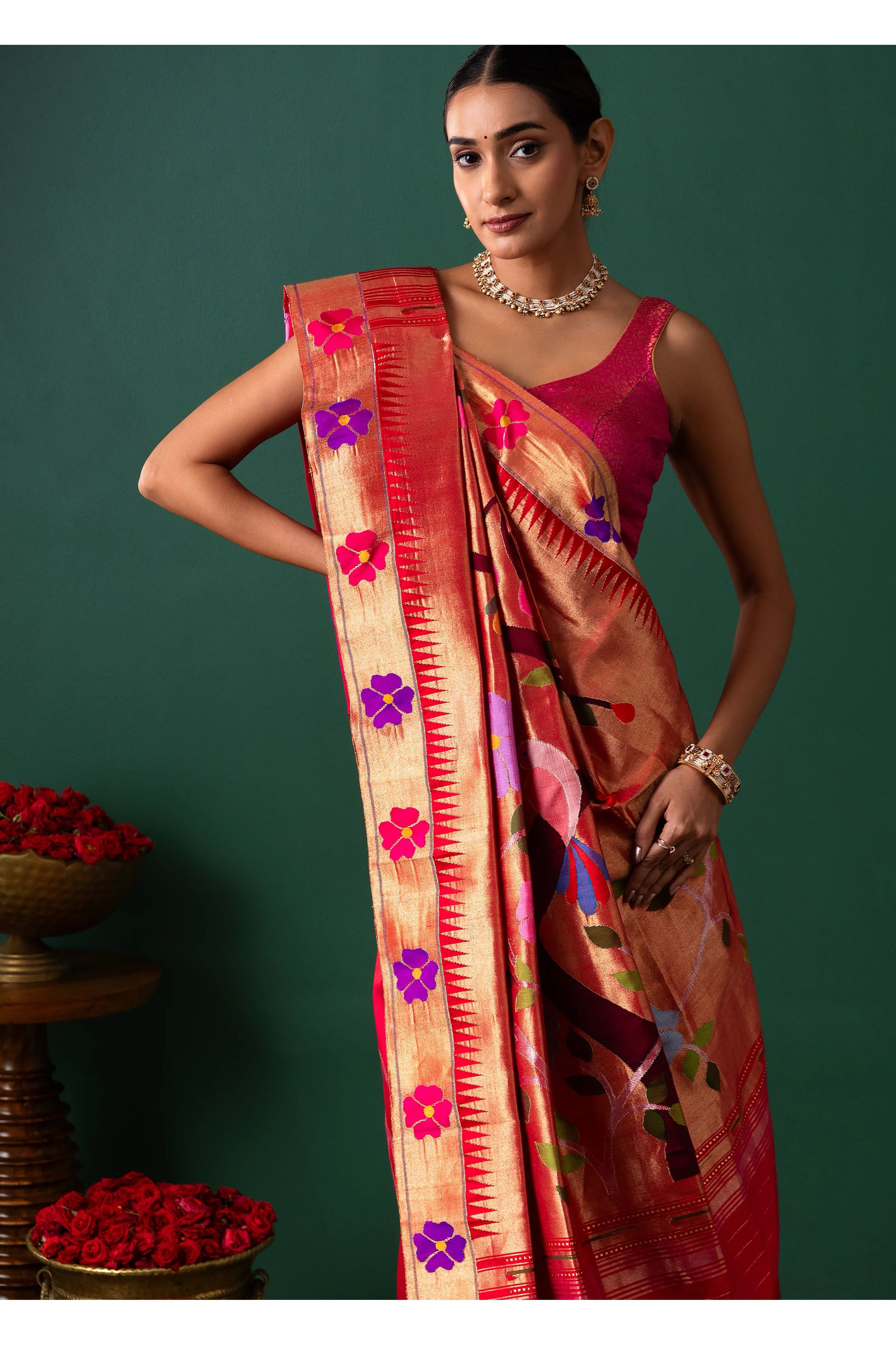 Pink Paithani Silk Saree with All Over Jaal Weaving - Mokshaa