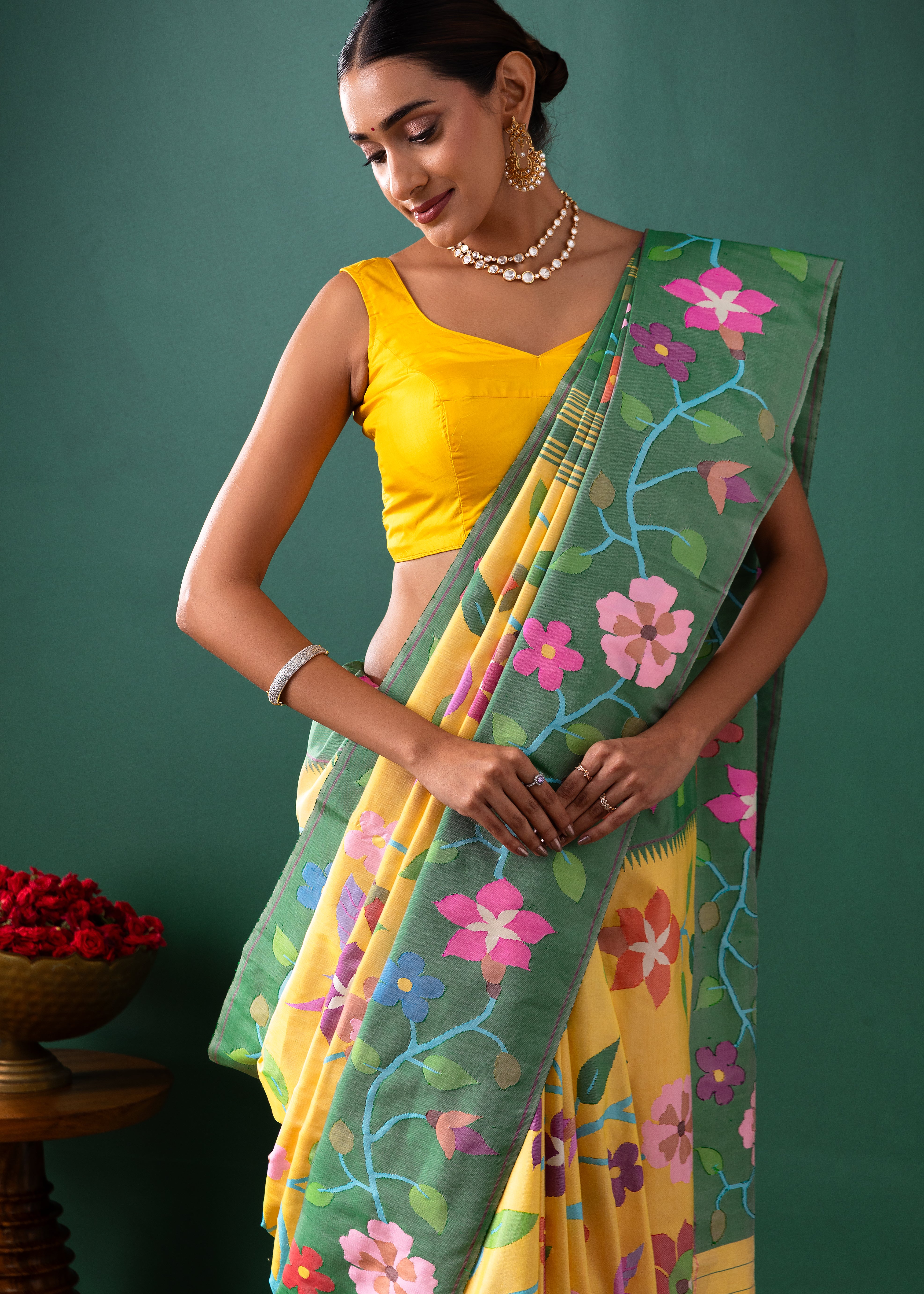 Yellow Paithani Silk Saree with All Over Jaal Weaving