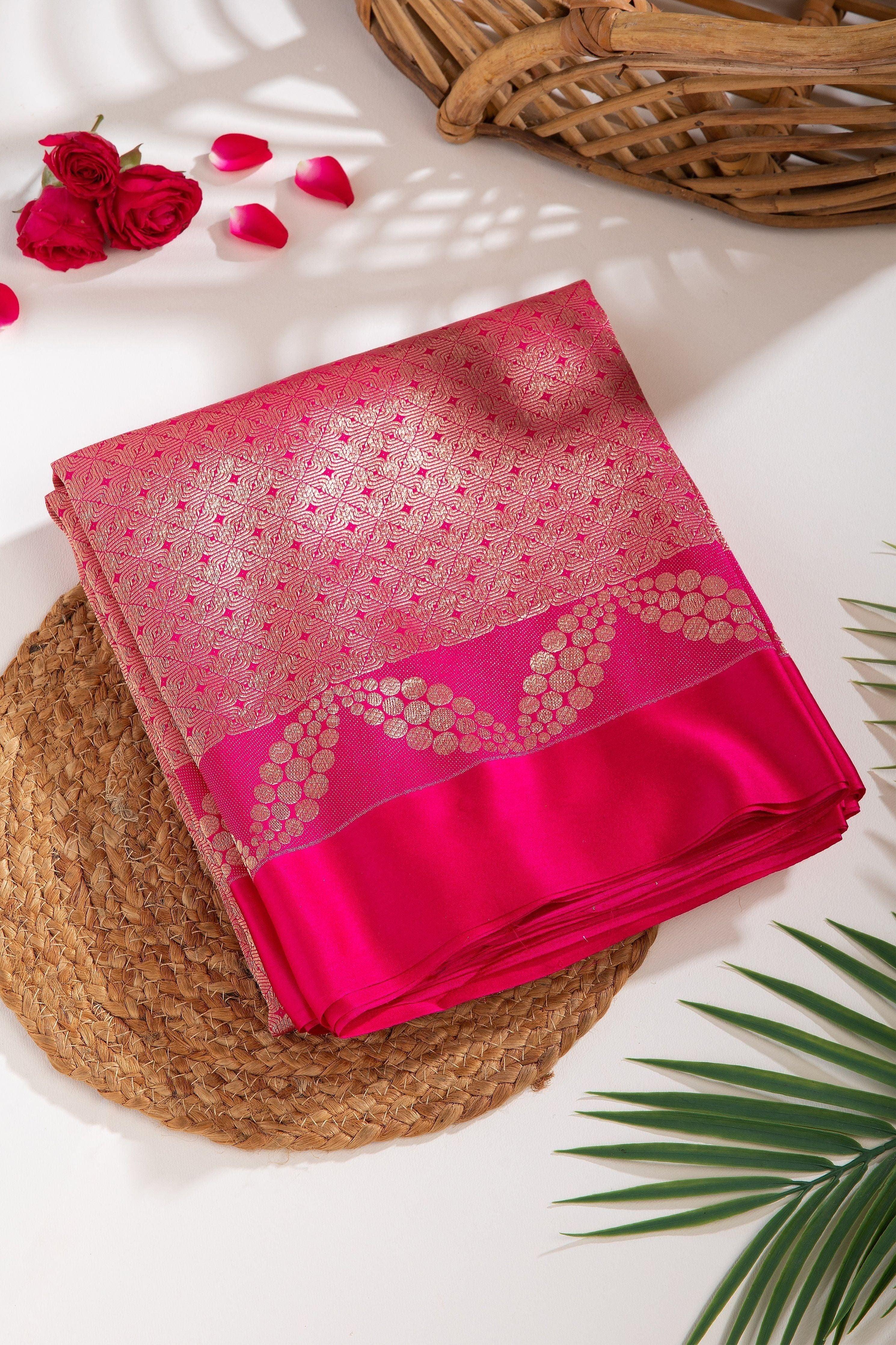Hot Pink Banaras Silk Saree - Mokshaa