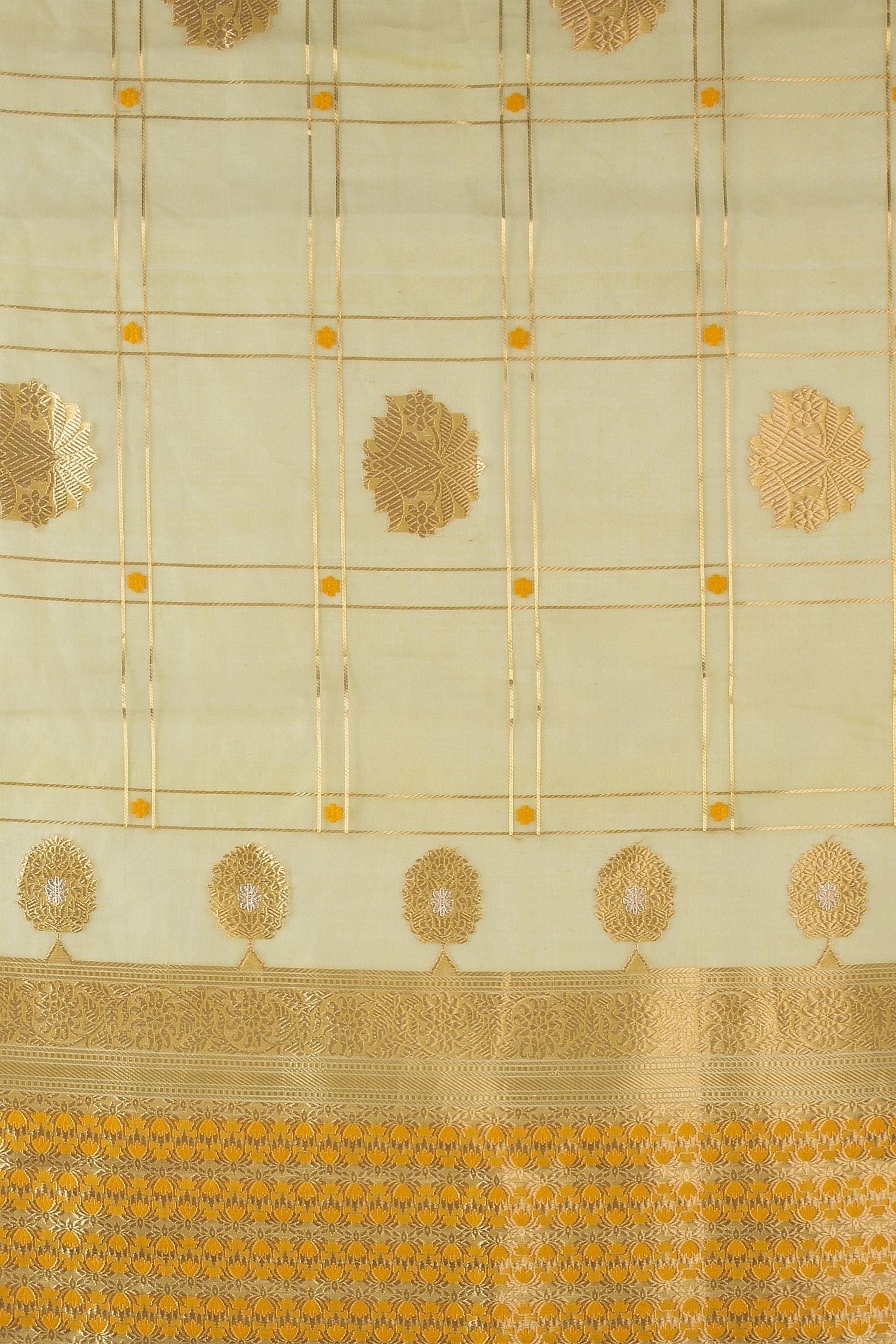 Pastel Green Banaras Kora Silk Saree - Mokshaa