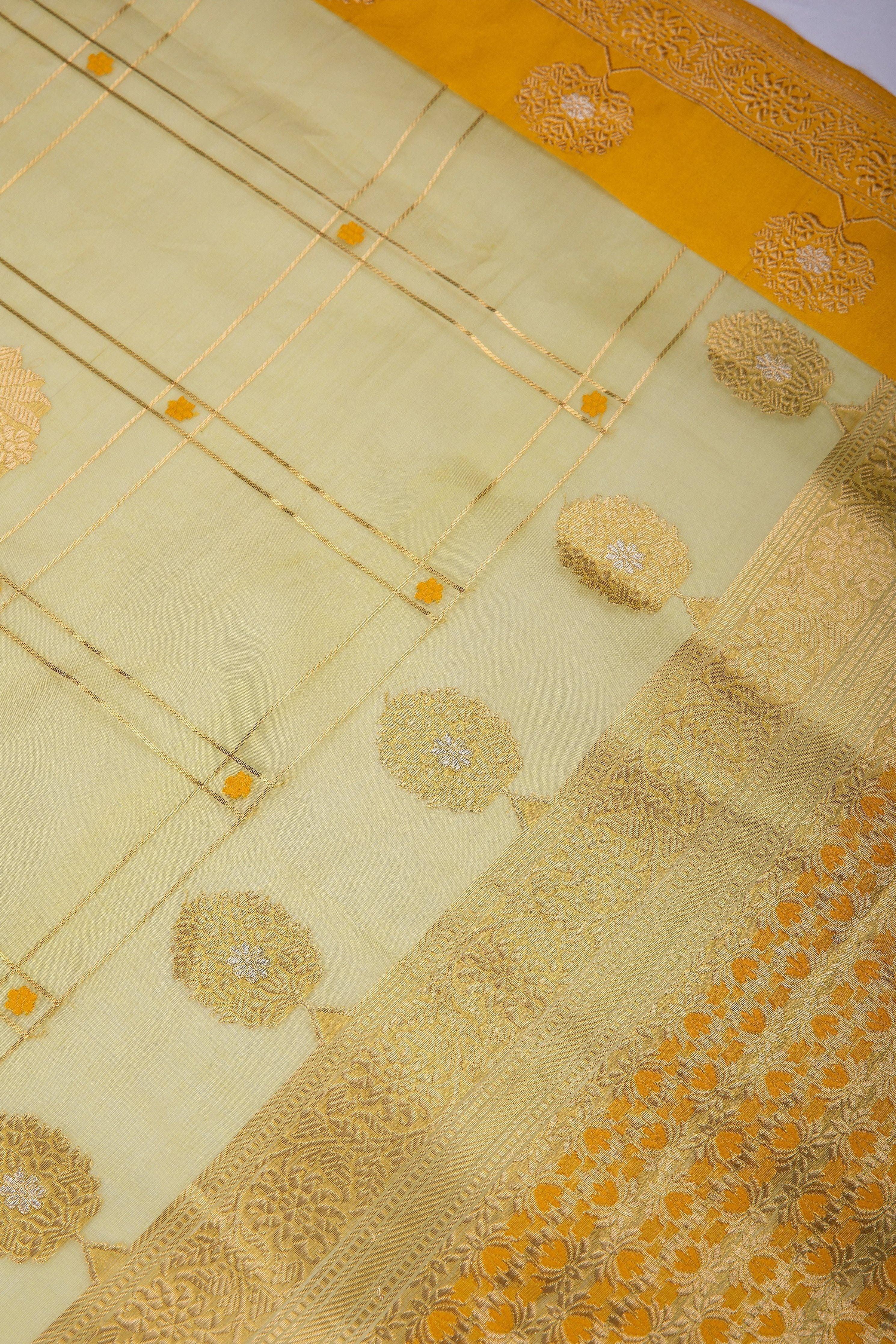 Pastel Green Banaras Kora Silk Saree - Mokshaa