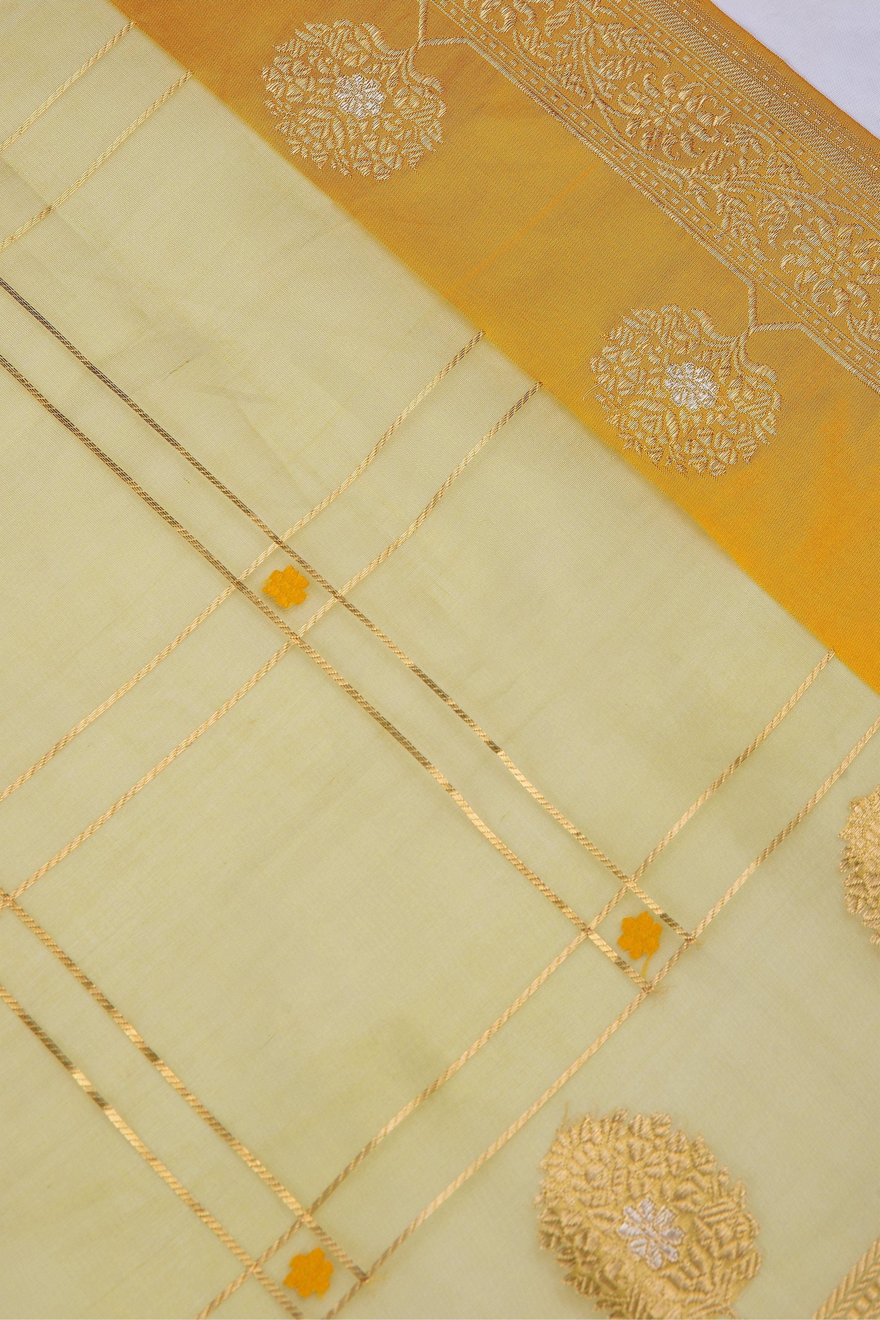 Pastel Green Banaras Kora Silk Saree - Mokshaa