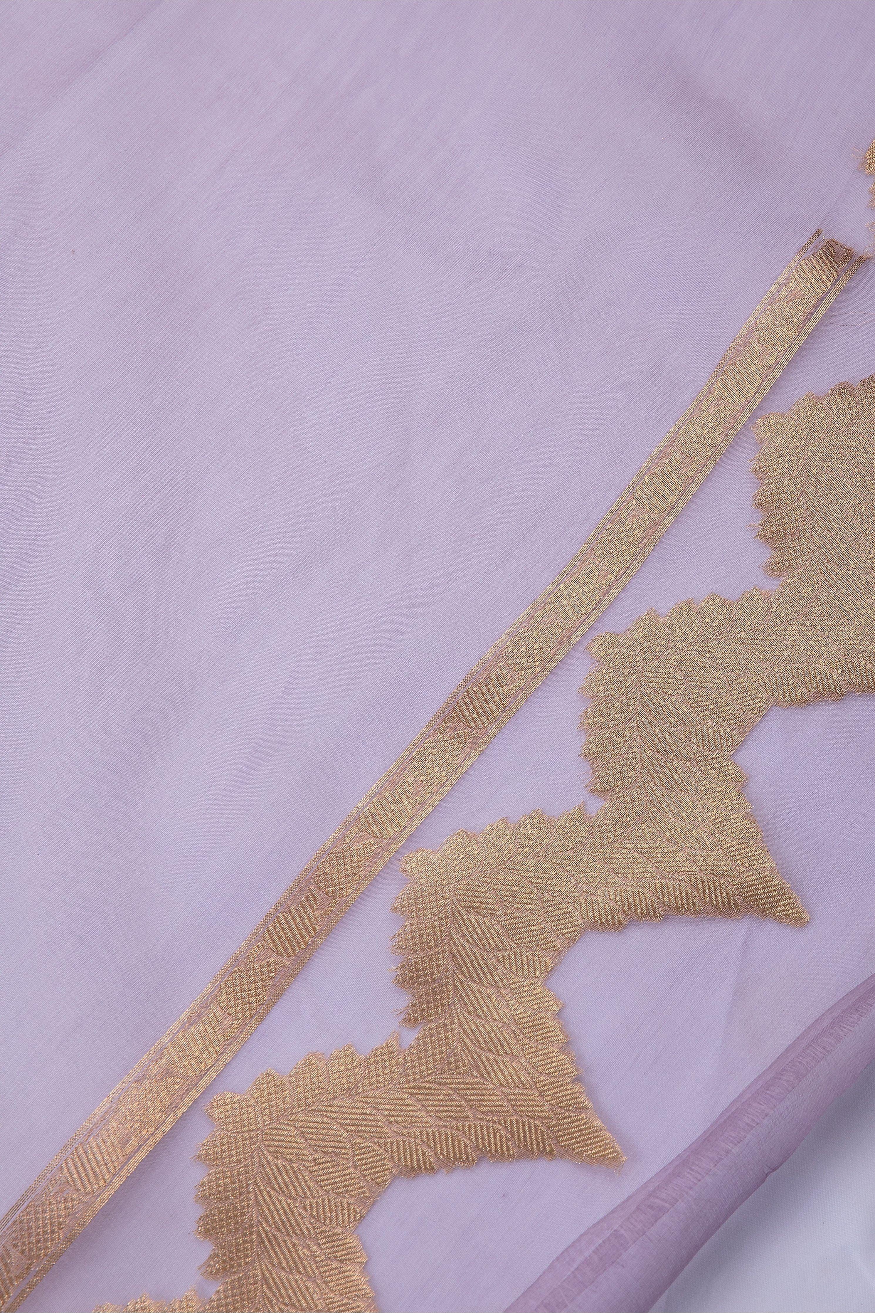 Soft Lavender Banaras Kora Silk Saree - Mokshaa