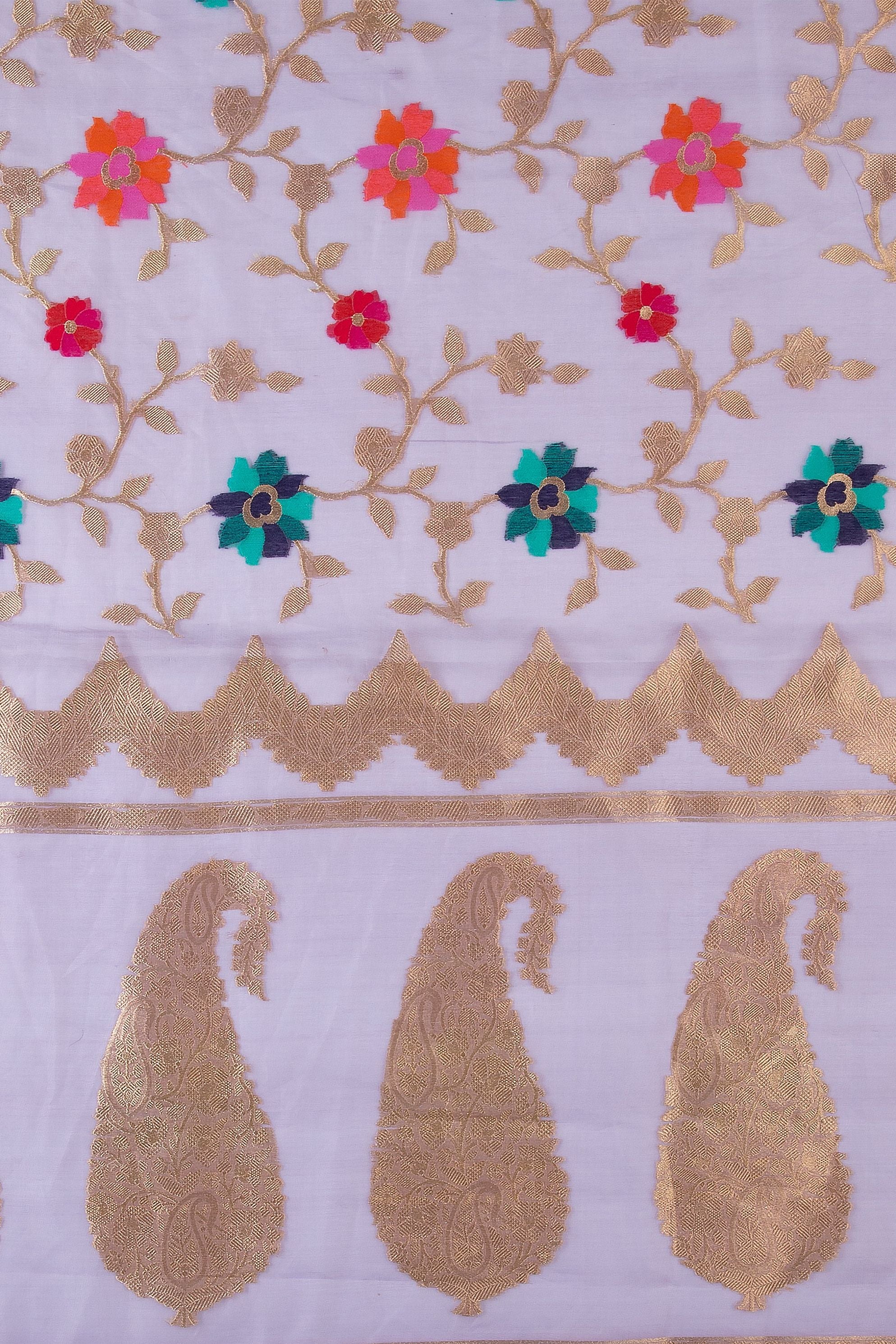 Soft Lavender Banaras Kora Silk Saree - Mokshaa