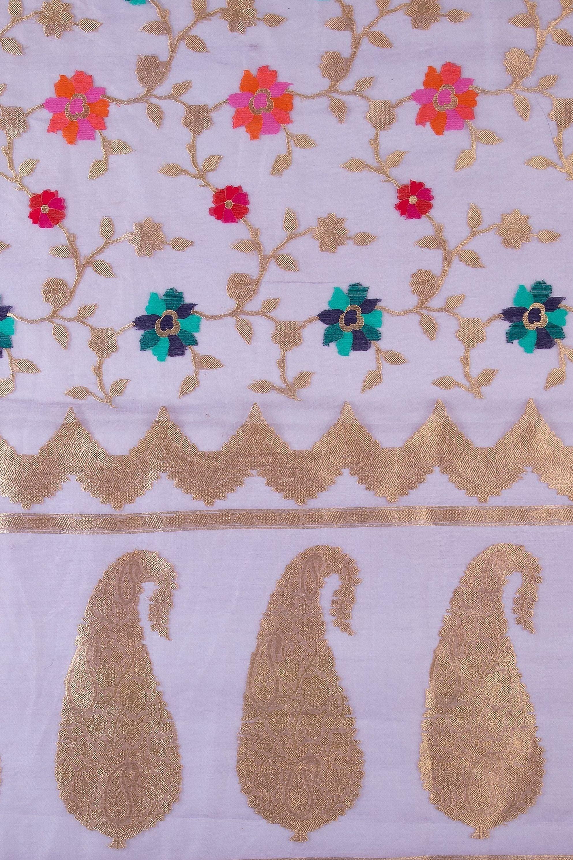 Soft Lavender Banaras Kora Silk Saree - Mokshaa