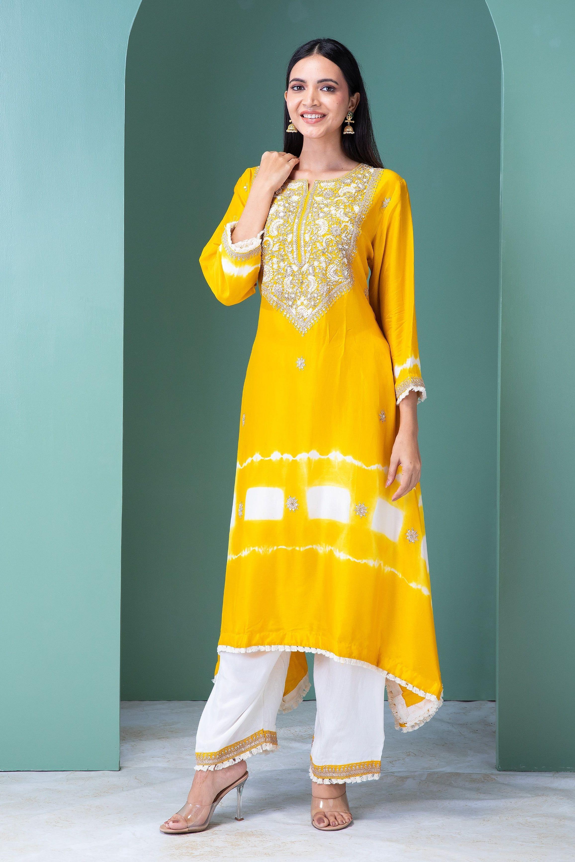 Sunshine Yellow Silk Kurta Set - Mokshaa