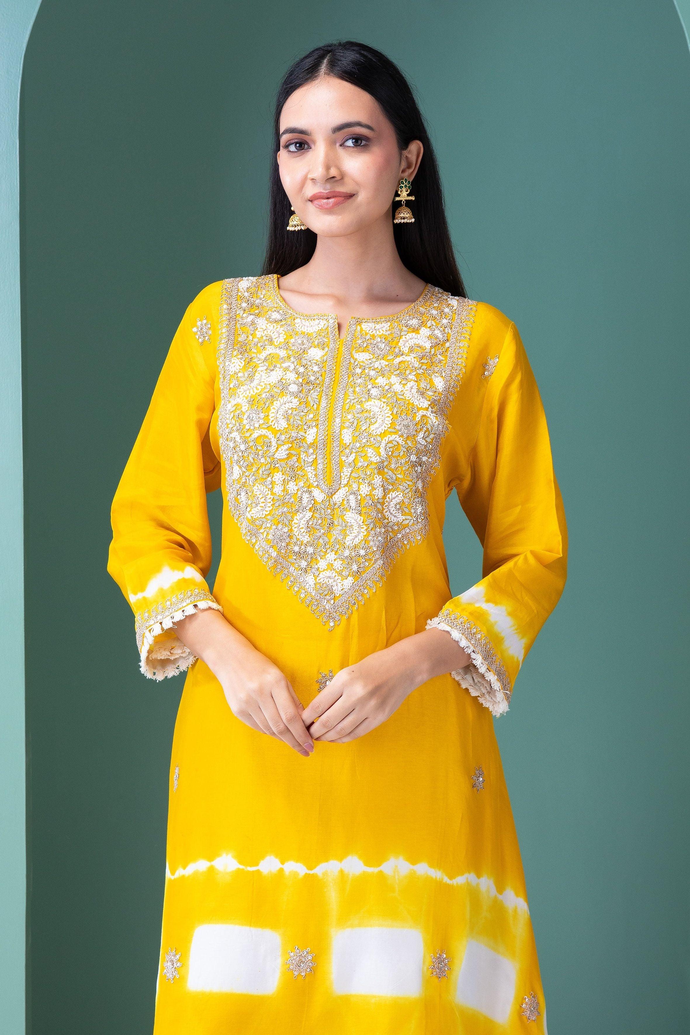 Sunshine Yellow Silk Kurta Set - Mokshaa