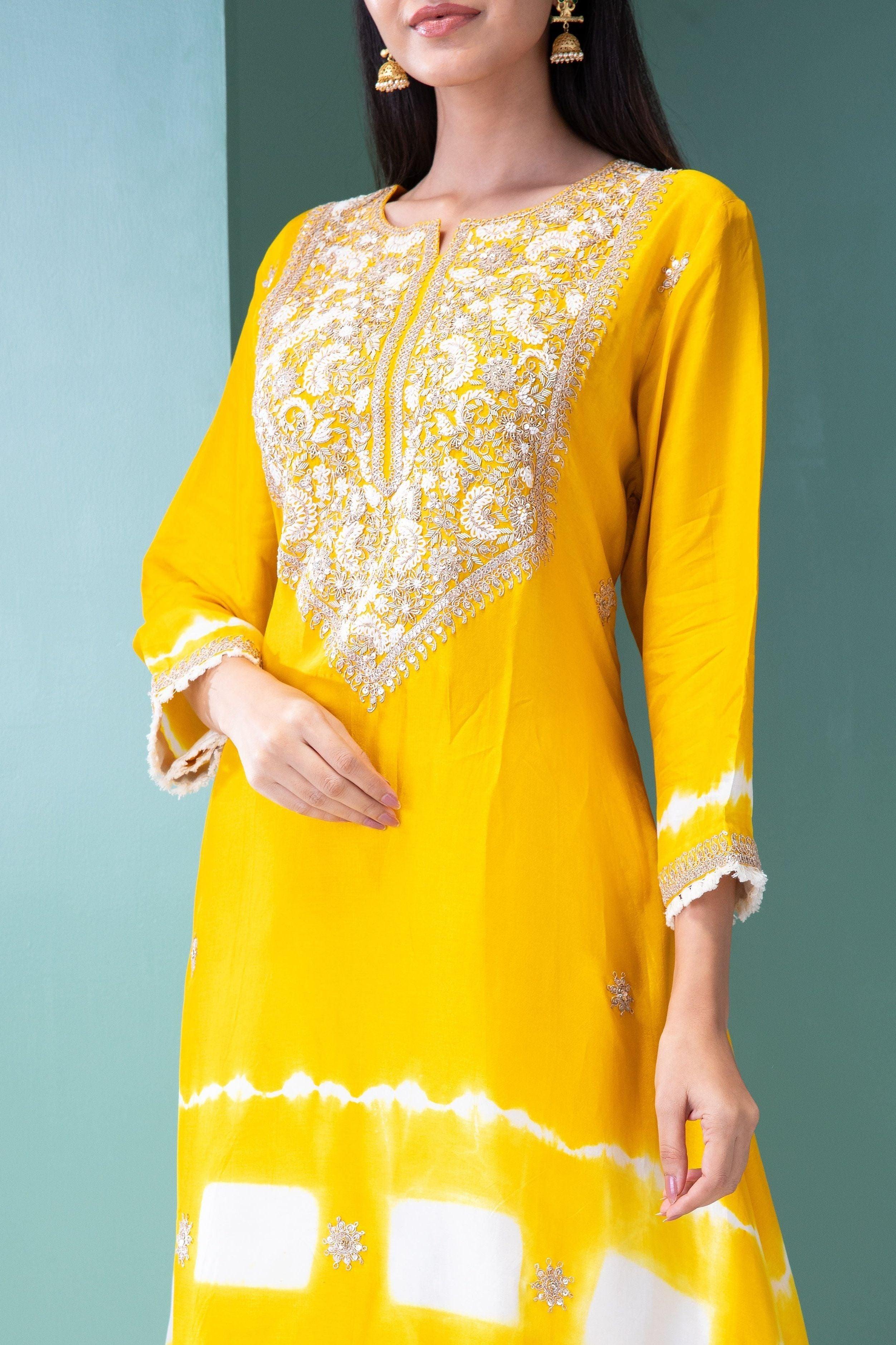 Sunshine Yellow Silk Kurta Set - Mokshaa