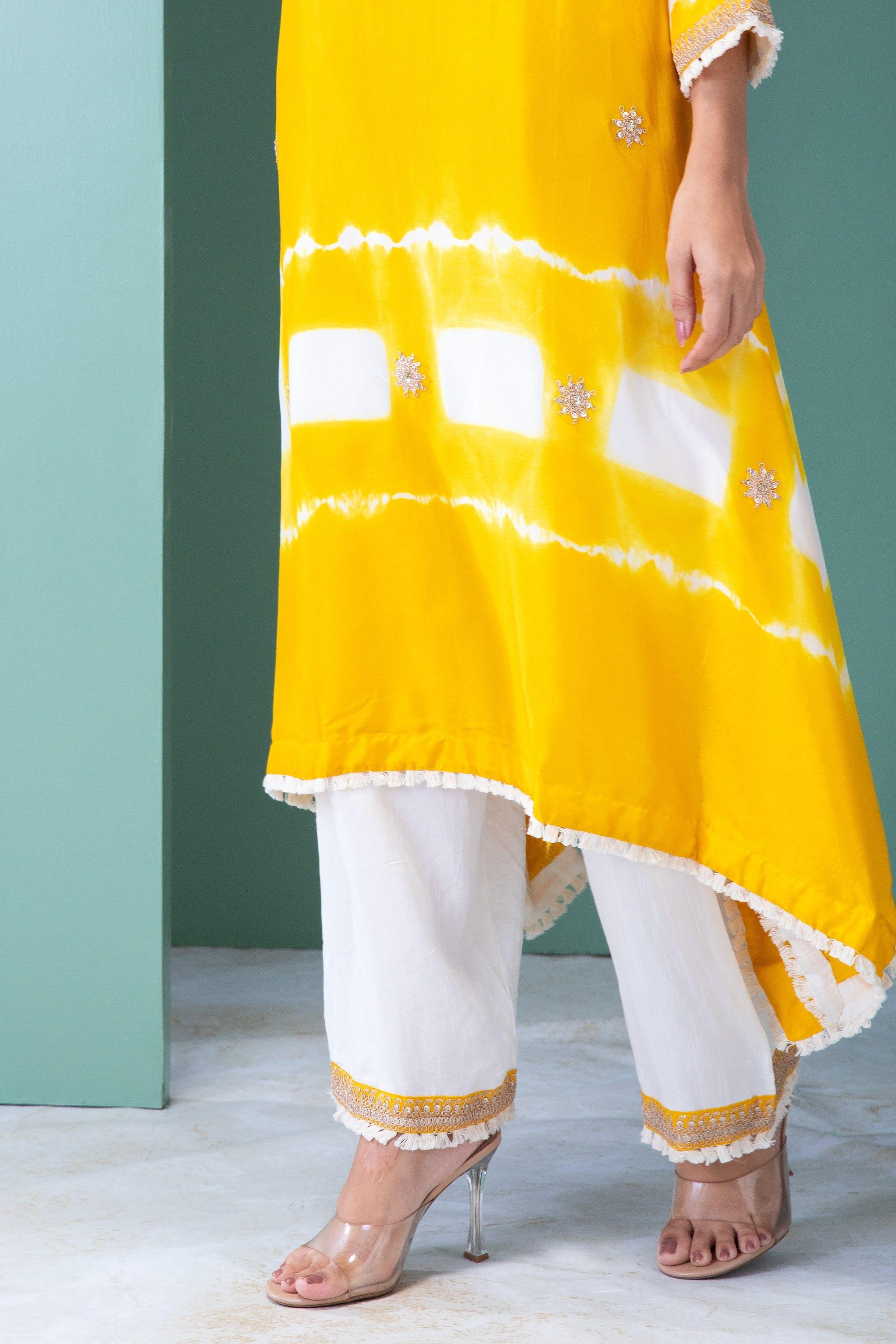 Sunshine Yellow Silk Kurta Set - Mokshaa