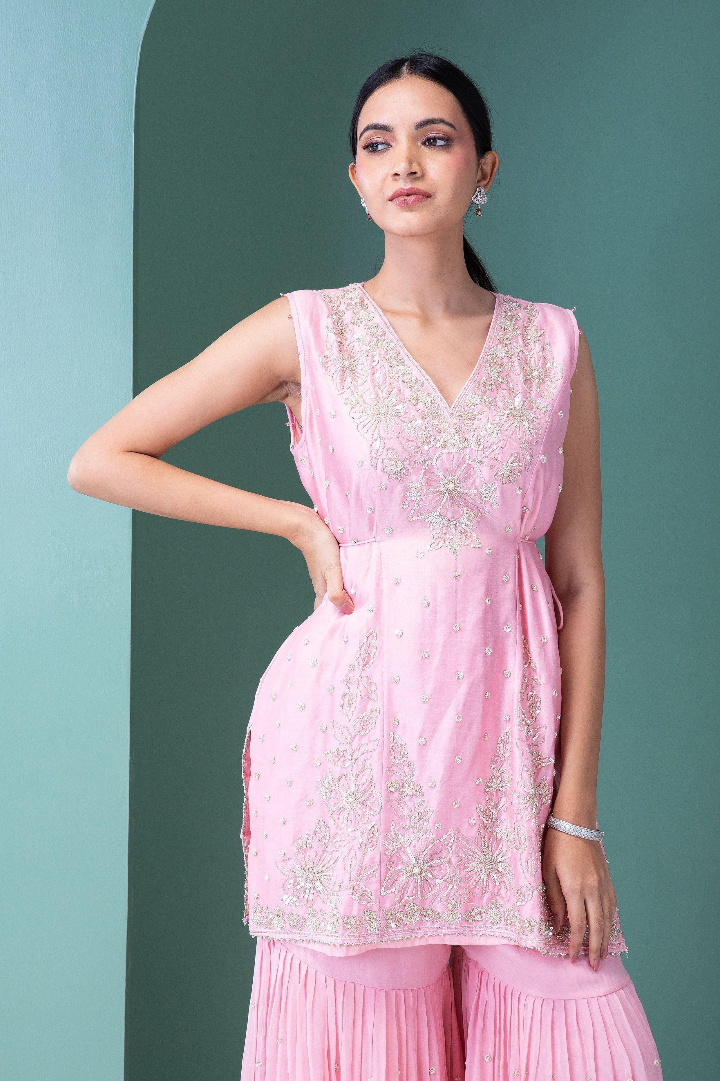 Pink Silk Sharara Set - Mokshaa